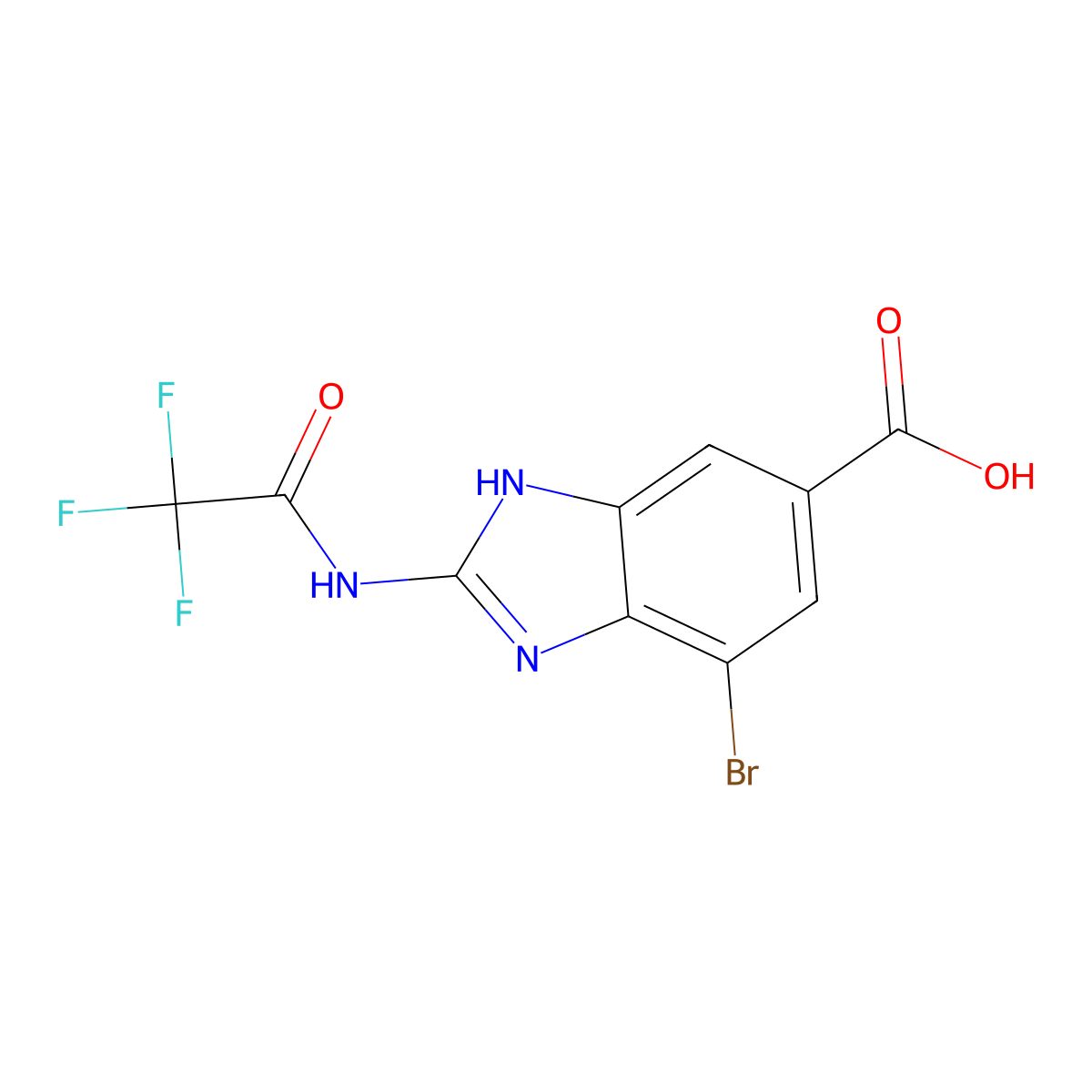 4-bromo-2-(2,2,2-trifluoroacetamido)-1H-1,3-benzodiazole-6-carboxylic acid molecular structure, CAS 2680662-51-3
