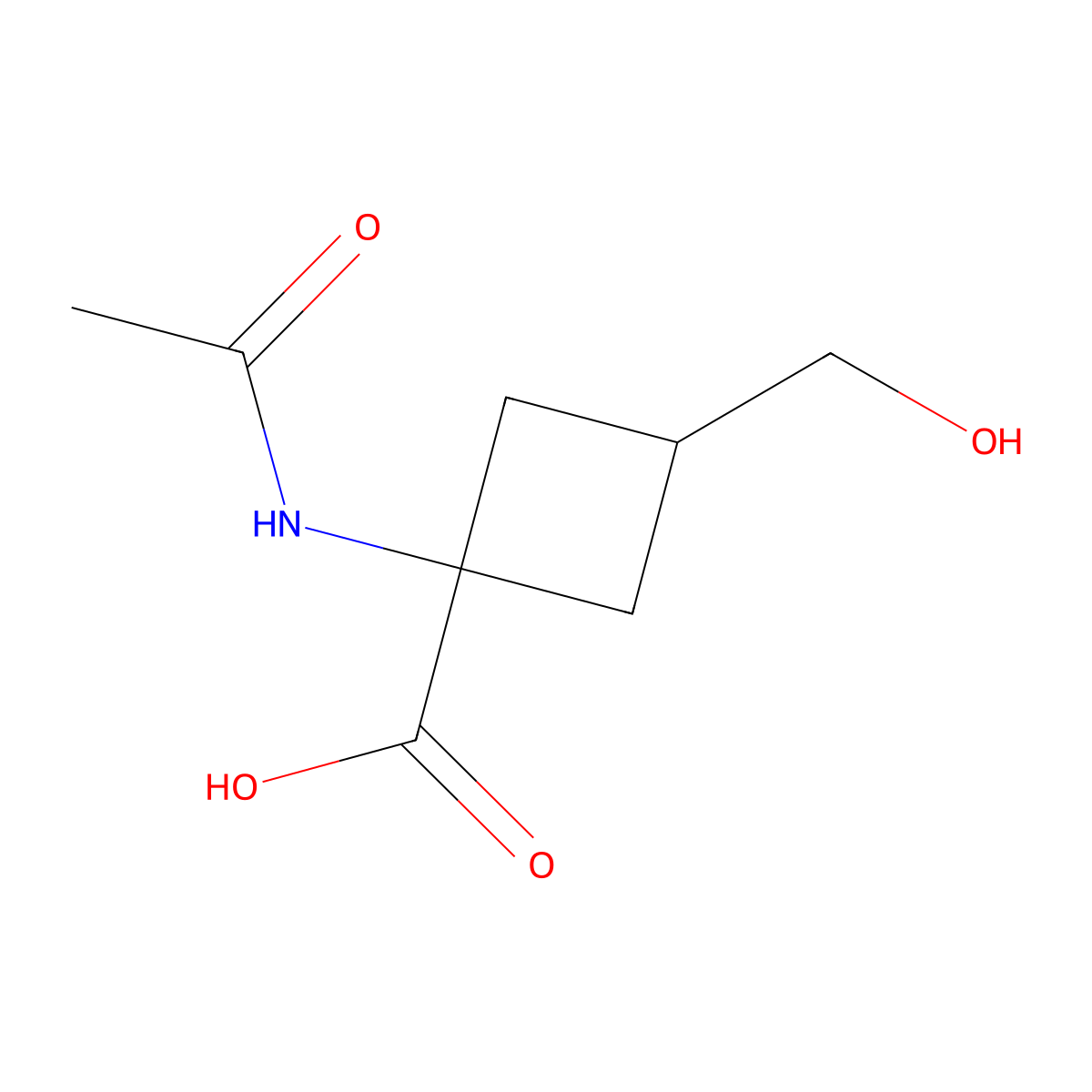 1-Acetamido-3-(hydroxymethyl)cyclobutane-1-carboxylic acid molecular structure, CAS 2680662-77-3