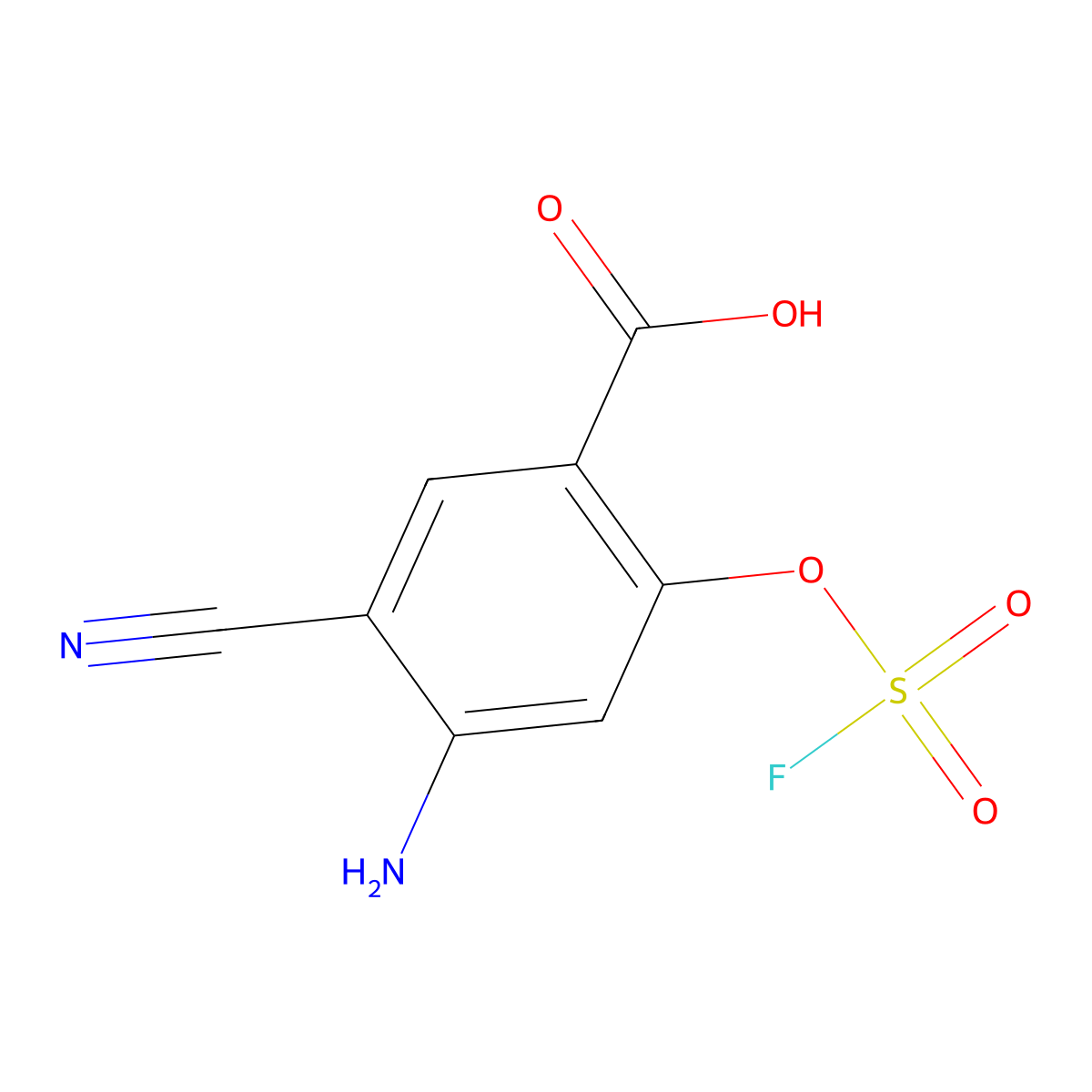4-Amino-5-cyano-2-[(fluorosulfonyl)oxy]benzoic acid molecular structure, CAS 2680662-92-2