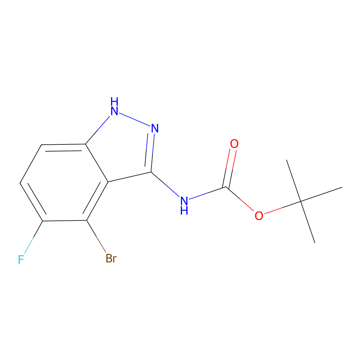 tert-butyl N-(4-bromo-5-fluoro-1H-indazol-3-yl)carbamate molecular structure, CAS 2680663-01-6