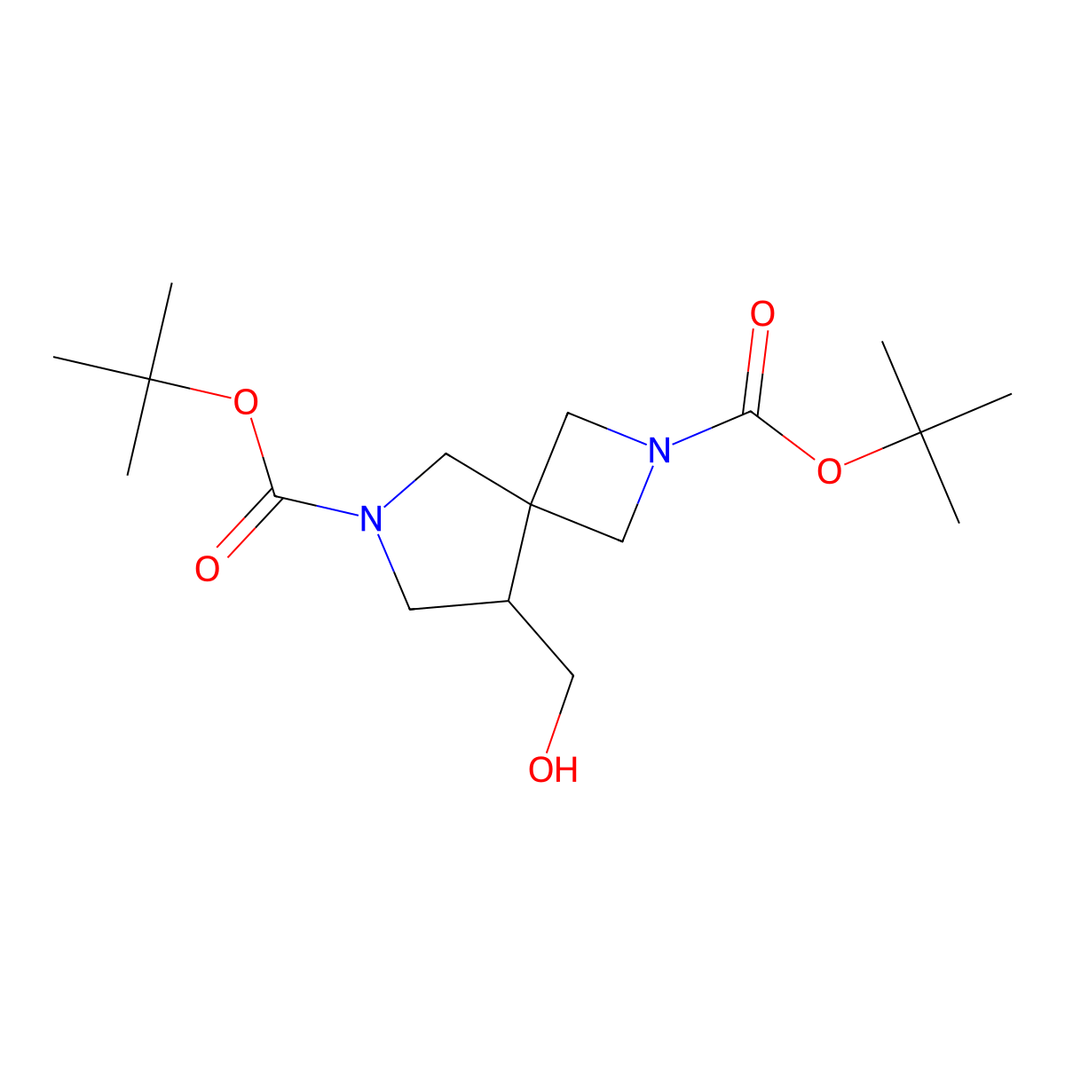 2,6-Di-tert-butyl 8-(hydroxymethyl)-2,6-diazaspiro[3.4]octane-2,6-dicarboxylate molecular structure, CAS 2680663-05-0
