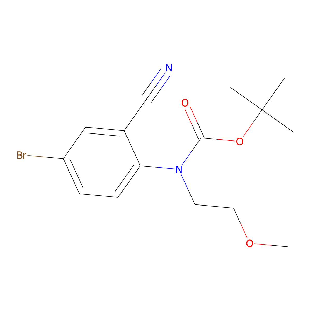 tert-butyl N-(4-bromo-2-cyanophenyl)-N-(2-methoxyethyl)carbamate molecular structure, CAS 2680663-13-0
