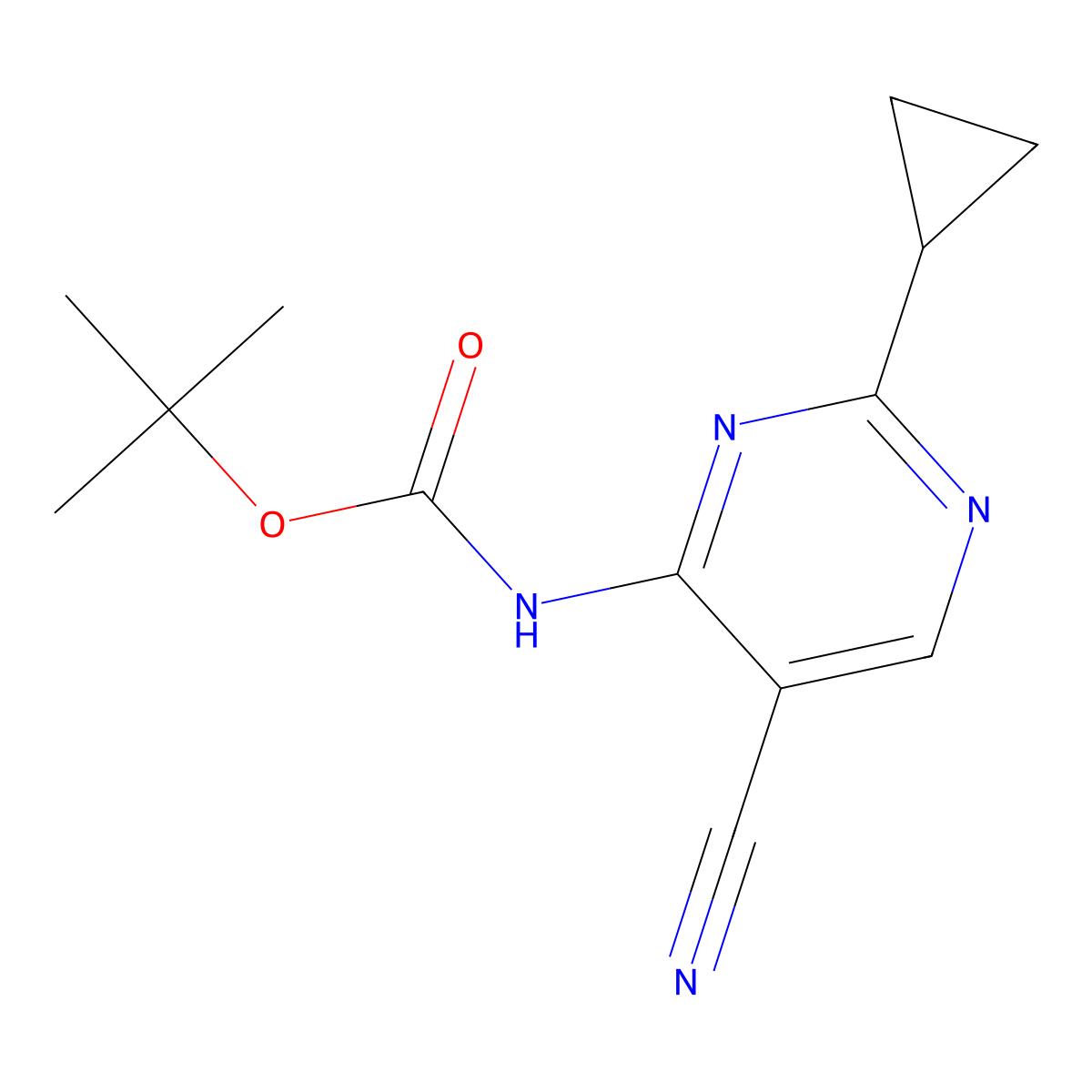 tert-butyl N-(5-cyano-2-cyclopropylpyrimidin-4-yl)carbamate molecular structure, CAS 2680663-18-5