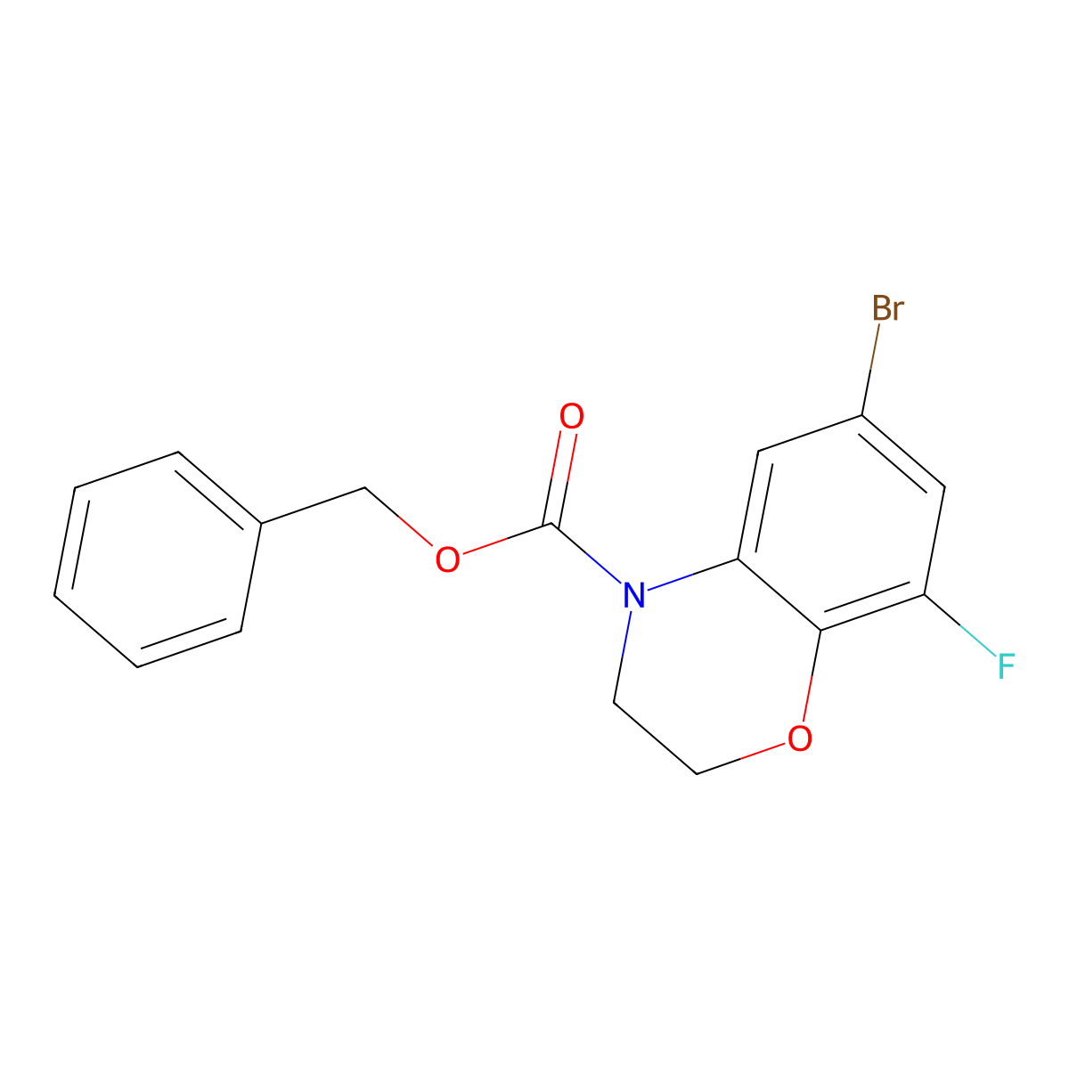 benzyl 6-bromo-8-fluoro-3,4-dihydro-2H-1,4-benzoxazine-4-carboxylate molecular structure, CAS 2680663-27-6