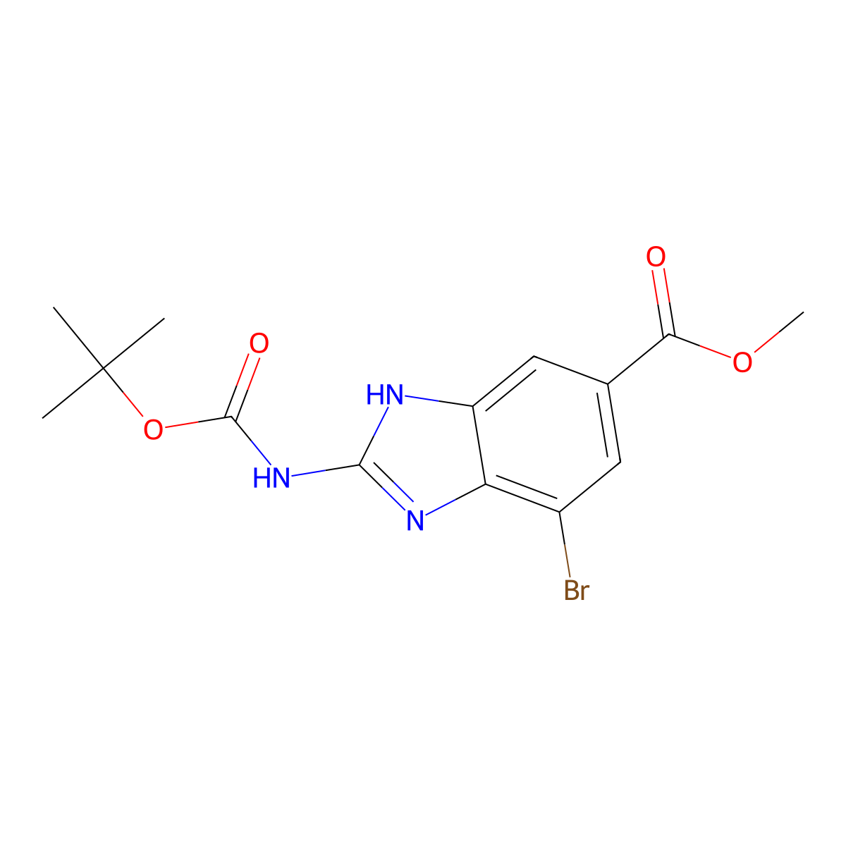 methyl 4-bromo-2-{[(tert-butoxy)carbonyl]amino}-1H-1,3-benzodiazole-6-carboxylate molecular structure, CAS 2680663-43-6