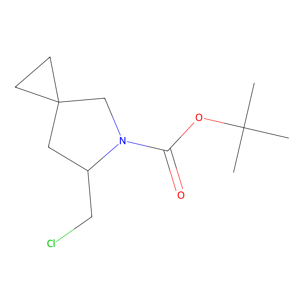 Tert-butyl 6-(chloromethyl)-5-azaspiro[2.4]heptane-5-carboxylate molecular structure, CAS 2680663-44-7