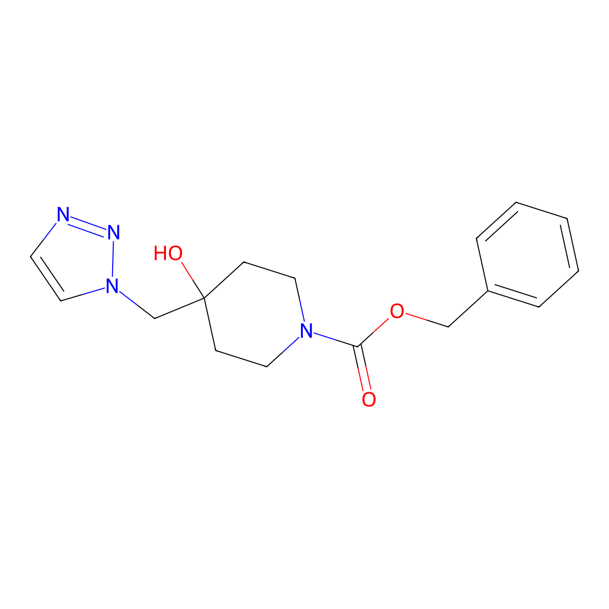 benzyl 4-hydroxy-4-[(1H-1,2,3-triazol-1-yl)methyl]piperidine-1-carboxylate molecular structure, CAS 2680663-68-5