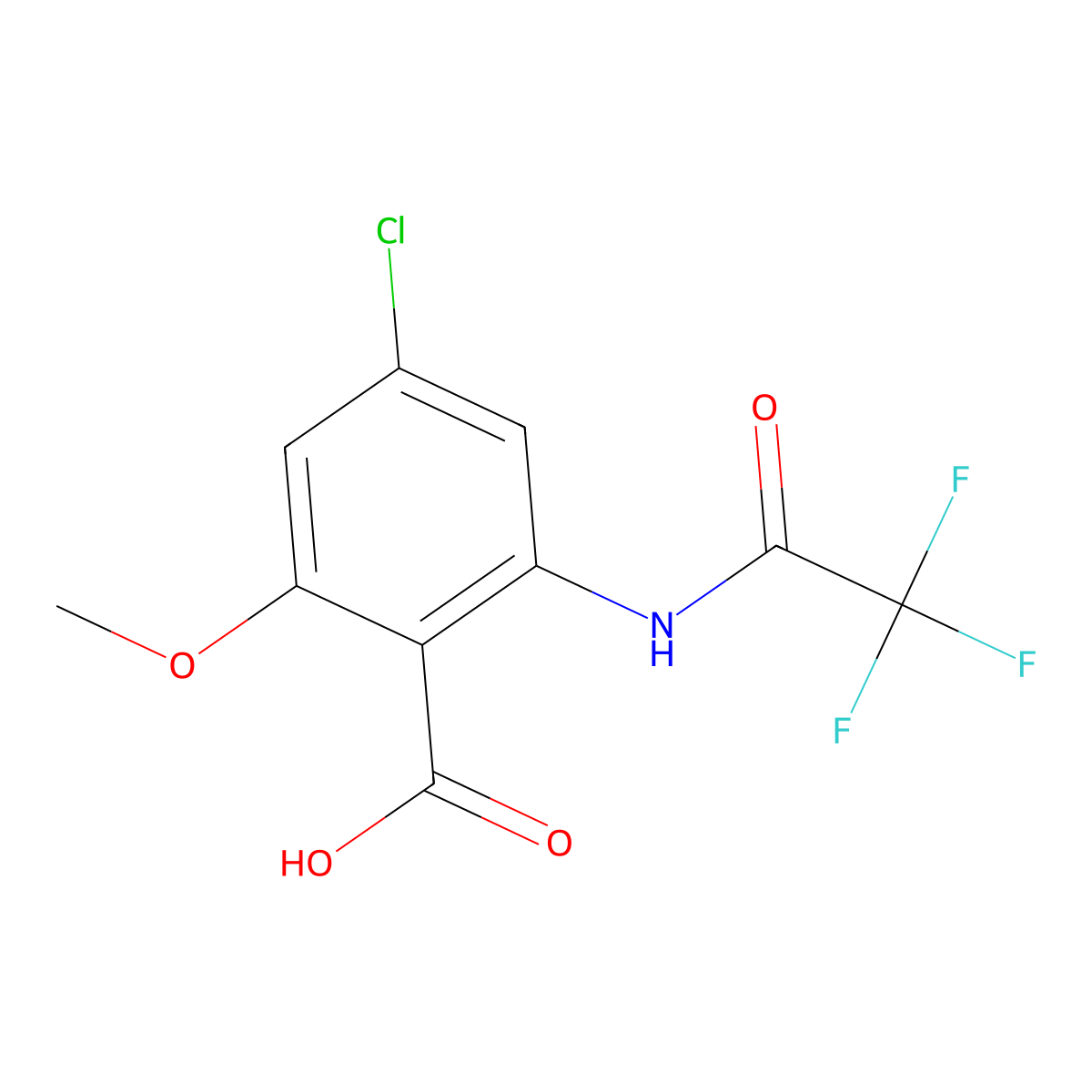 4-Chloro-2-methoxy-6-(2,2,2-trifluoroacetamido)benzoic acid molecular structure, CAS 2680663-83-4