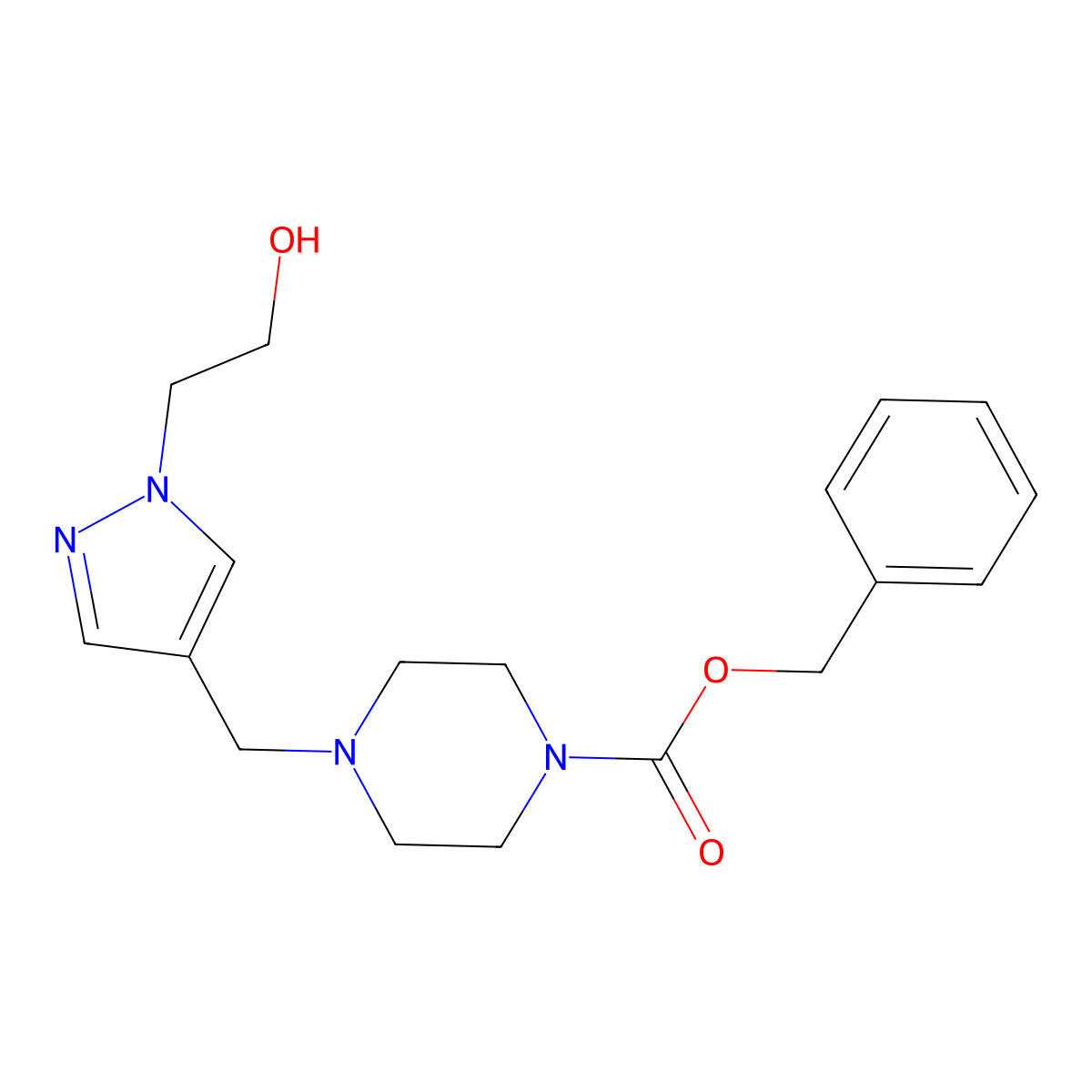 benzyl 4-{[1-(2-hydroxyethyl)-1H-pyrazol-4-yl]methyl}piperazine-1-carboxylate molecular structure, CAS 2680663-90-3