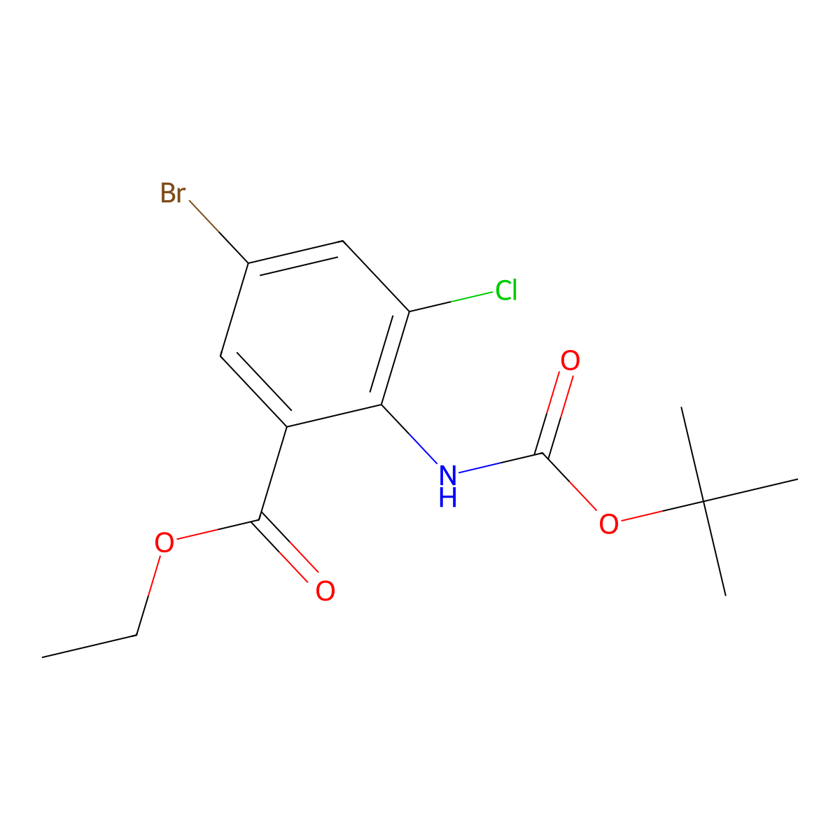 Ethyl 5-bromo-2-{[(tert-butoxy)carbonyl]amino}-3-chlorobenzoate molecular structure, CAS 2680663-96-9