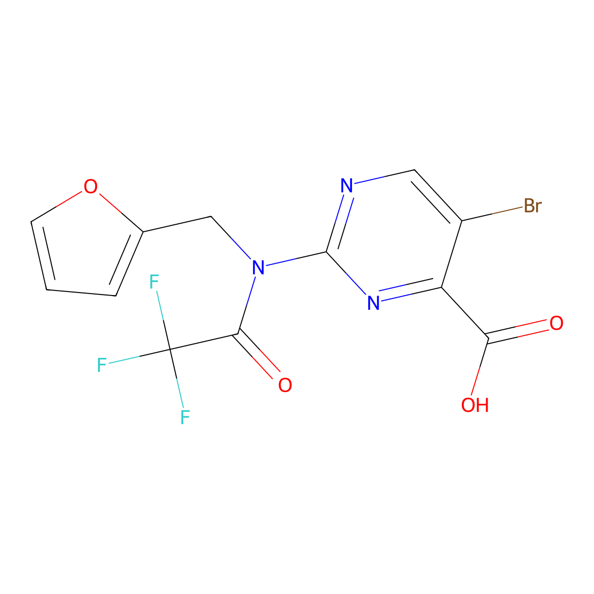 5-bromo-2-{2,2,2-trifluoro-N-[(furan-2-yl)methyl]acetamido}pyrimidine-4-carboxylic acid molecular structure, CAS 2680664-13-3