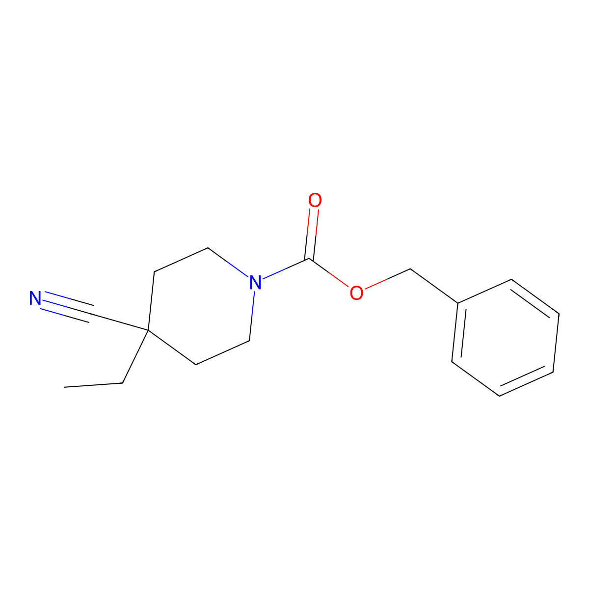 Benzyl 4-cyano-4-ethylpiperidine-1-carboxylate molecular structure, CAS 2680664-26-8