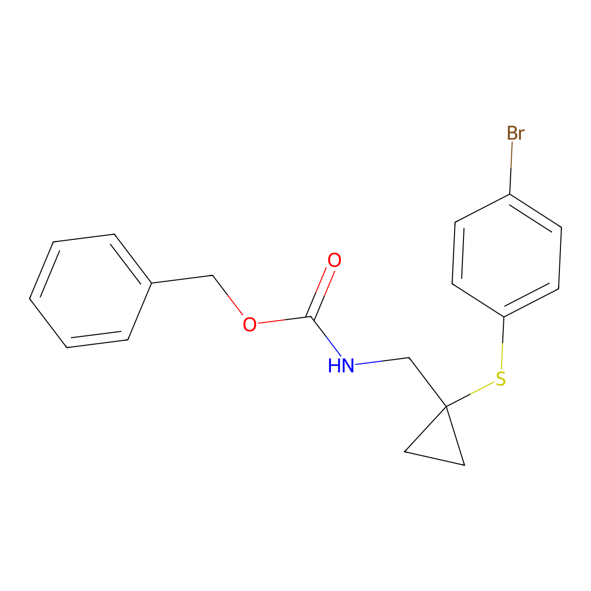 benzyl N-({1-[(4-bromophenyl)sulfanyl]cyclopropyl}methyl)carbamate molecular structure, CAS 2680664-29-1