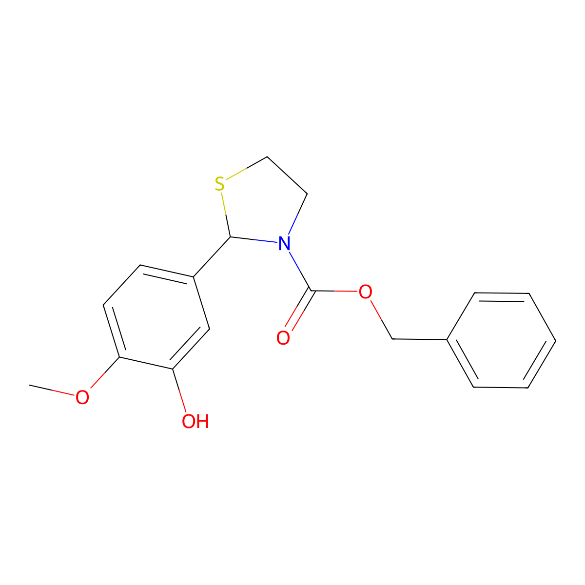 Benzyl 2-(3-hydroxy-4-methoxyphenyl)-1,3-thiazolidine-3-carboxylate molecular structure, CAS 2680664-35-9