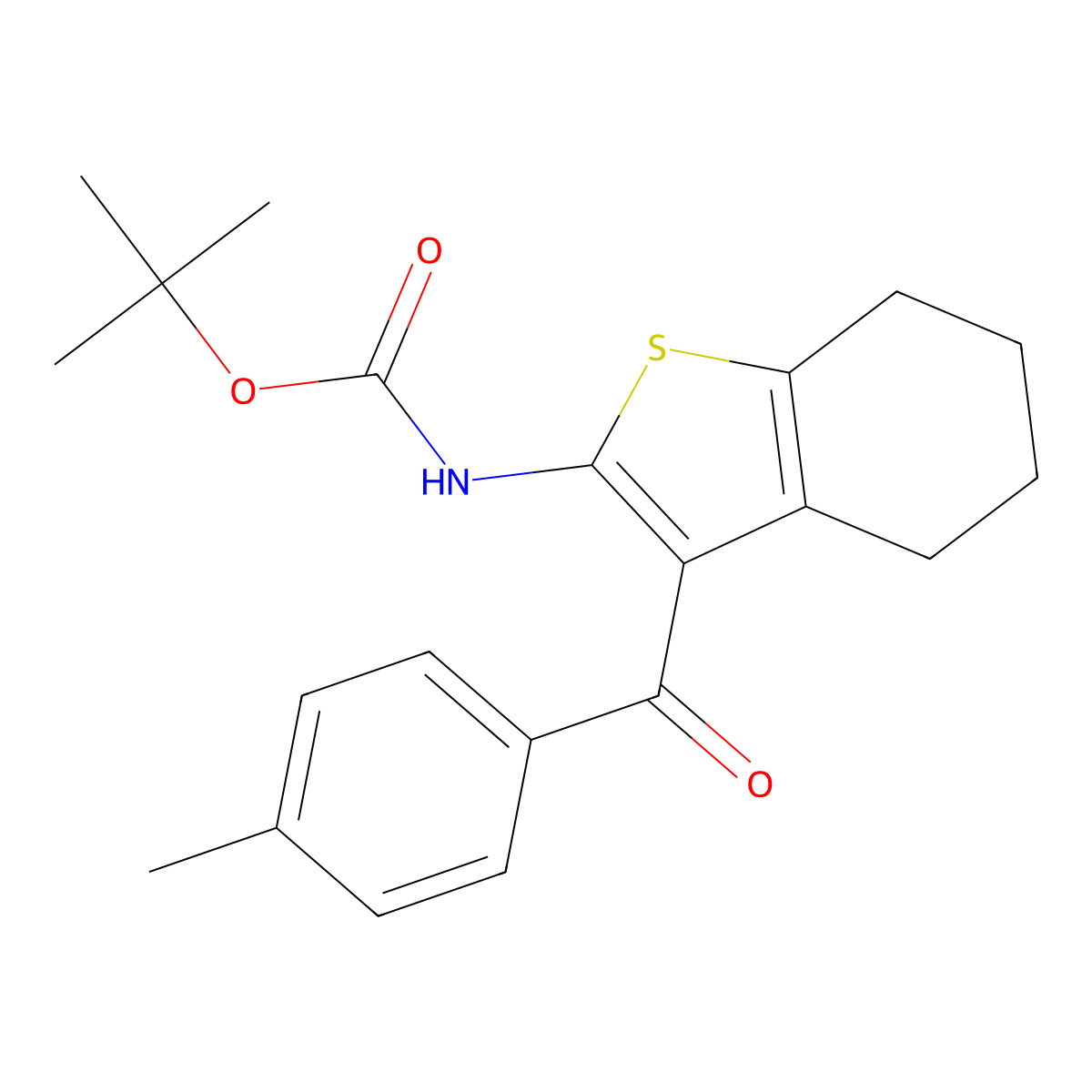 tert-butyl N-[3-(4-methylbenzoyl)-4,5,6,7-tetrahydro-1-benzothiophen-2-yl]carbamate molecular structure, CAS 2680664-53-1