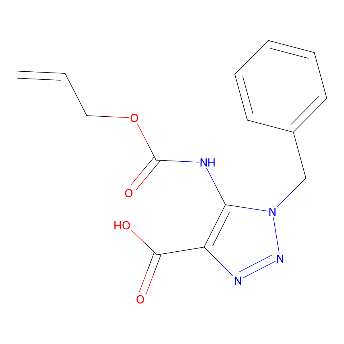 1-benzyl-5-{[(prop-2-en-1-yloxy)carbonyl]amino}-1H-1,2,3-triazole-4-carboxylic acid molecular structure, CAS 2680664-60-0