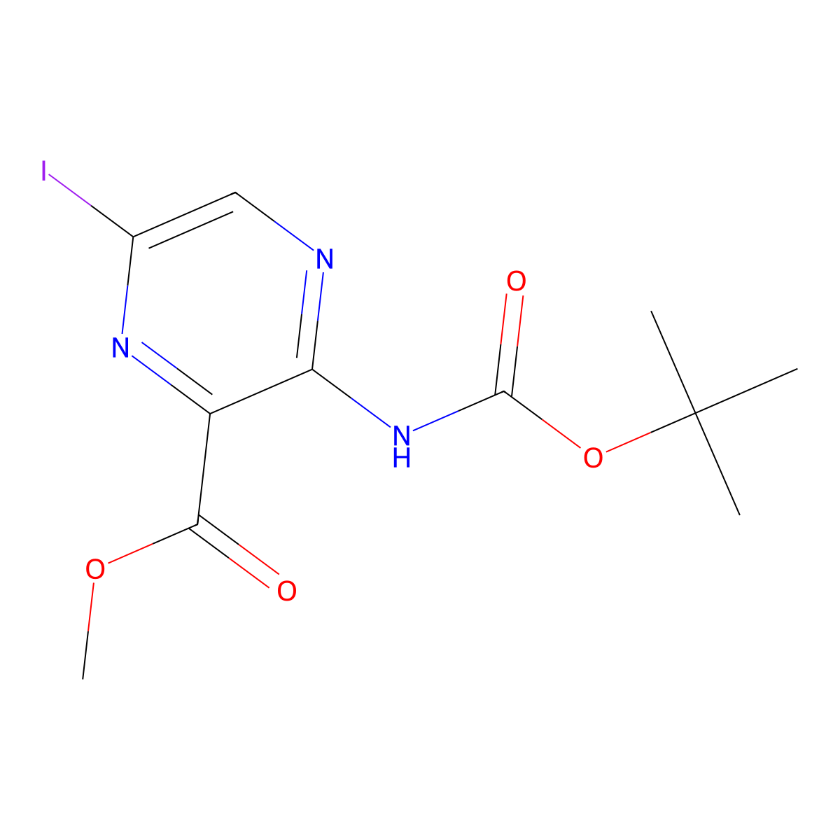 Methyl 3-{[(tert-butoxy)carbonyl]amino}-6-iodopyrazine-2-carboxylate molecular structure, CAS 2680664-65-5