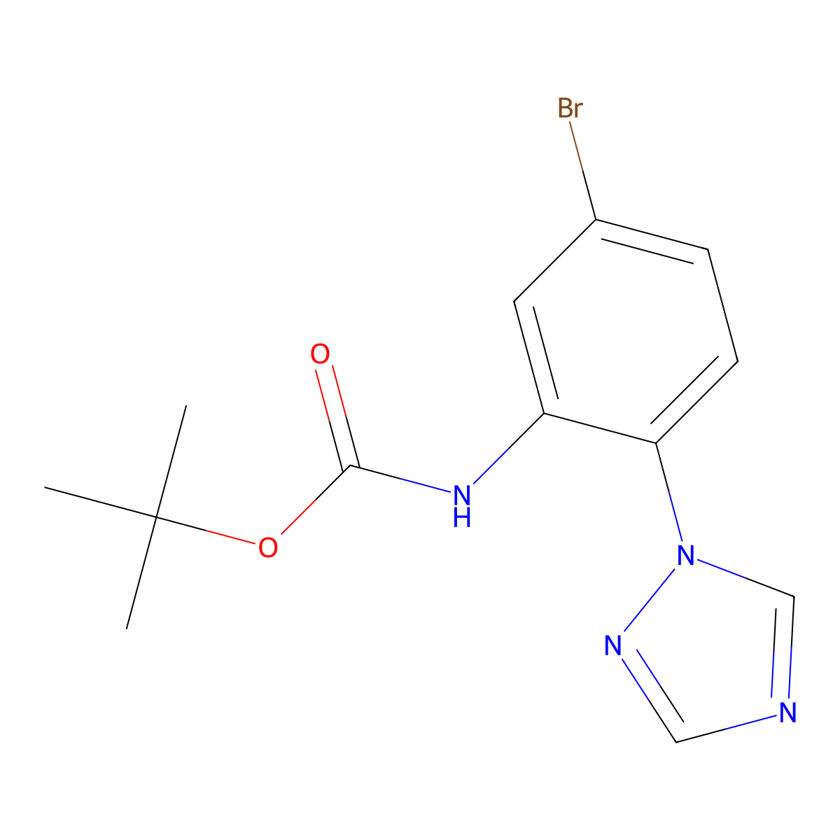 tert-butyl N-[5-bromo-2-(1H-1,2,4-triazol-1-yl)phenyl]carbamate molecular structure, CAS 2680664-72-4