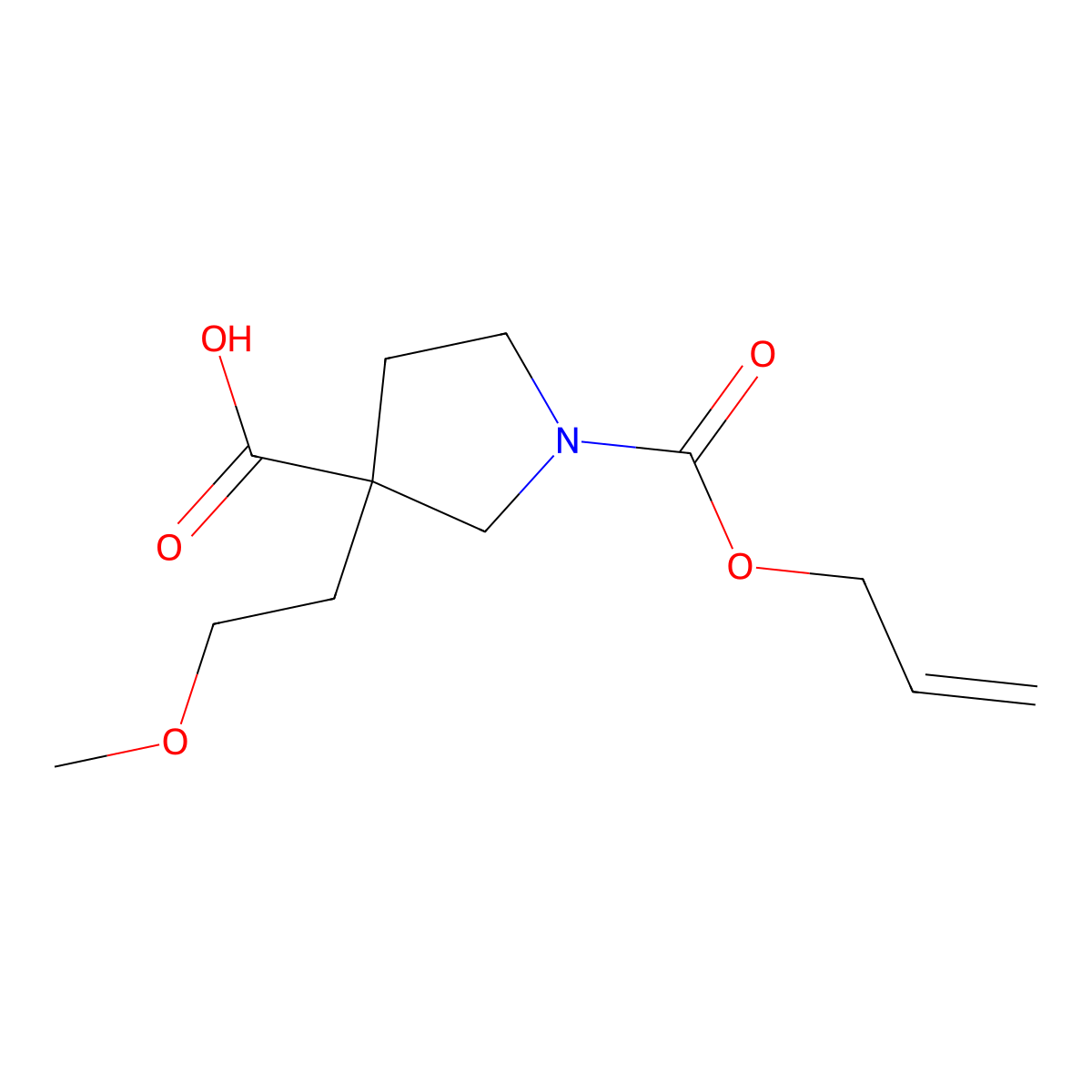 3-(2-Methoxyethyl)-1-[(prop-2-en-1-yloxy)carbonyl]pyrrolidine-3-carboxylic acid molecular structure, CAS 2680664-98-4