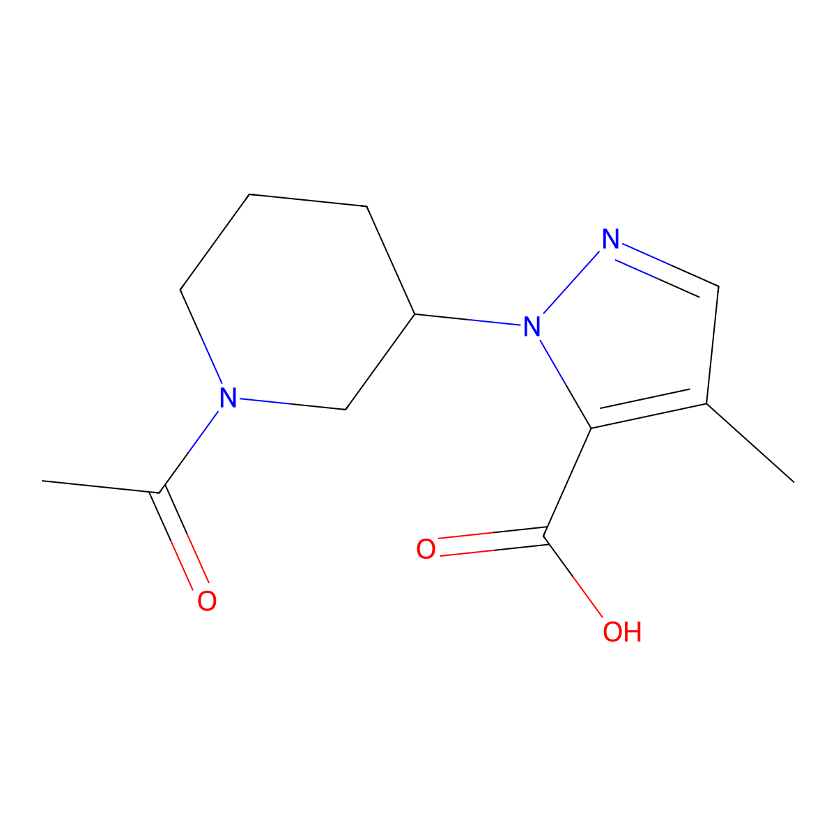 1-(1-acetylpiperidin-3-yl)-4-methyl-1H-pyrazole-5-carboxylic acid molecular structure, CAS 2680665-11-4