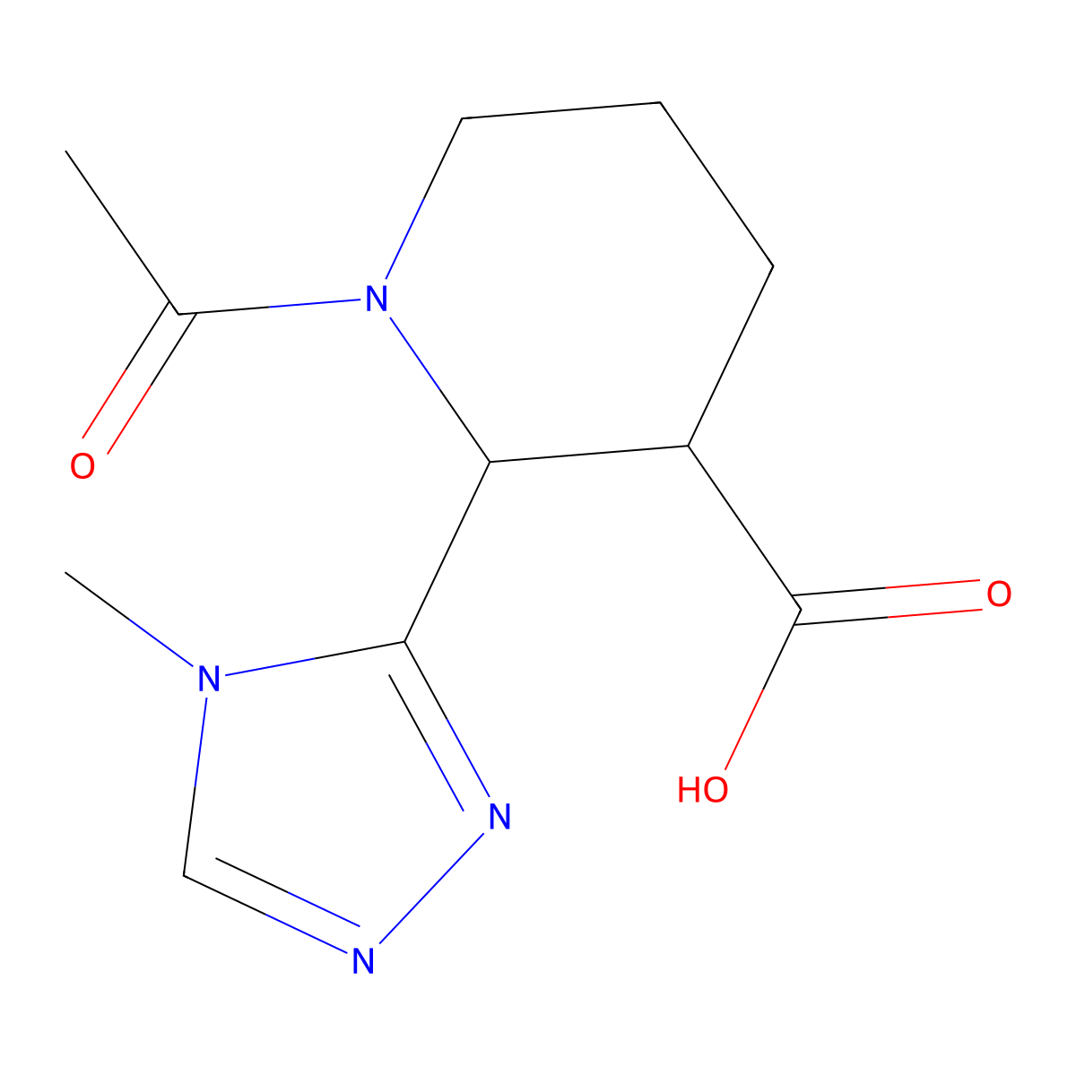 1-acetyl-2-(4-methyl-4H-1,2,4-triazol-3-yl)piperidine-3-carboxylic acid molecular structure, CAS 2680665-22-7