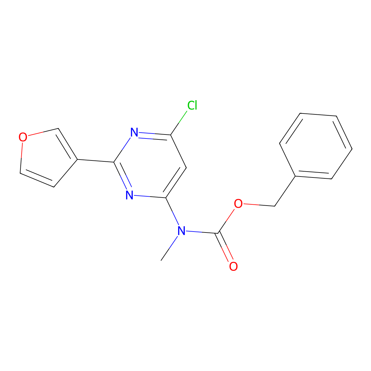benzyl N-[6-chloro-2-(furan-3-yl)pyrimidin-4-yl]-N-methylcarbamate molecular structure, CAS 2680665-24-9