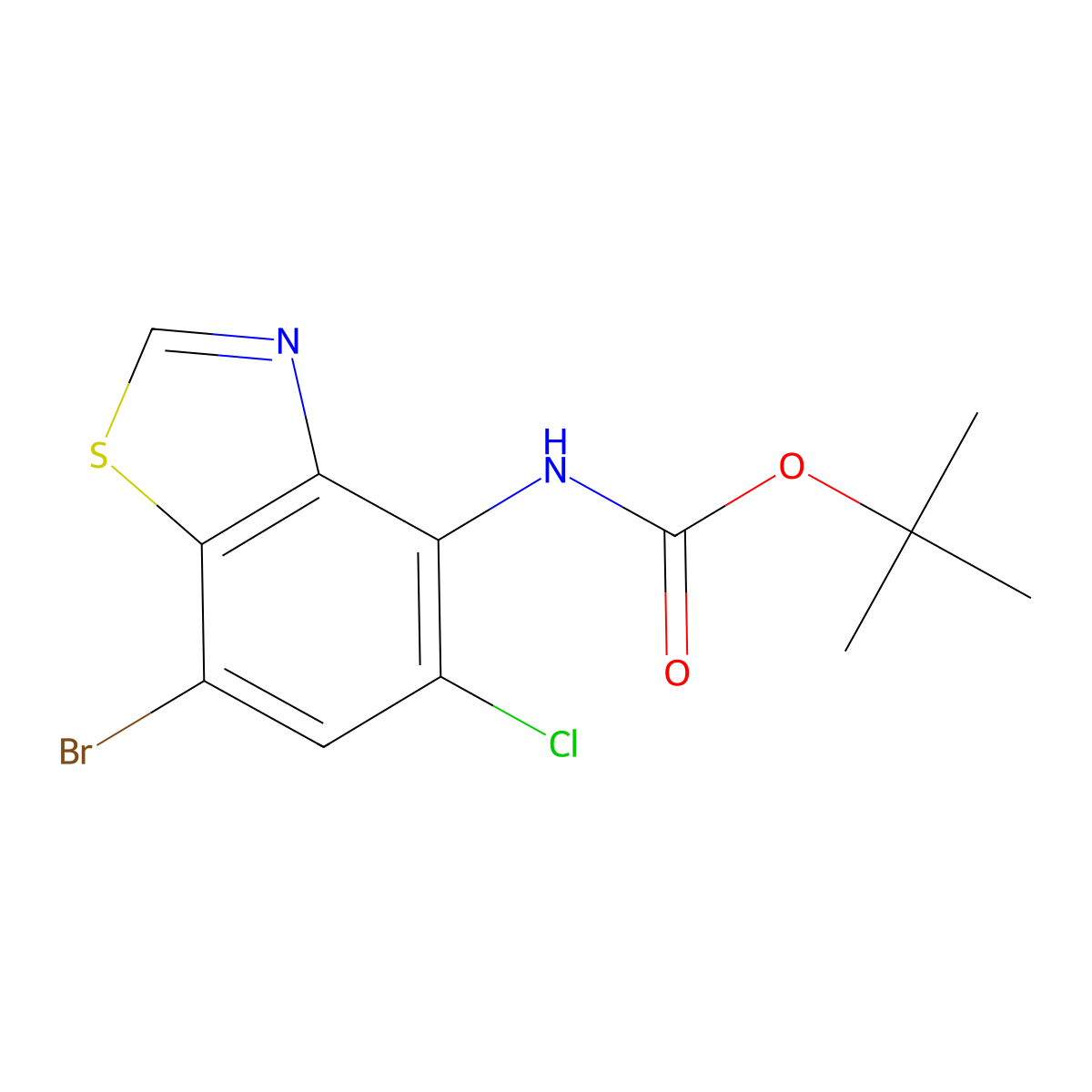 tert-butyl N-(7-bromo-5-chloro-1,3-benzothiazol-4-yl)carbamate molecular structure, CAS 2680665-47-6