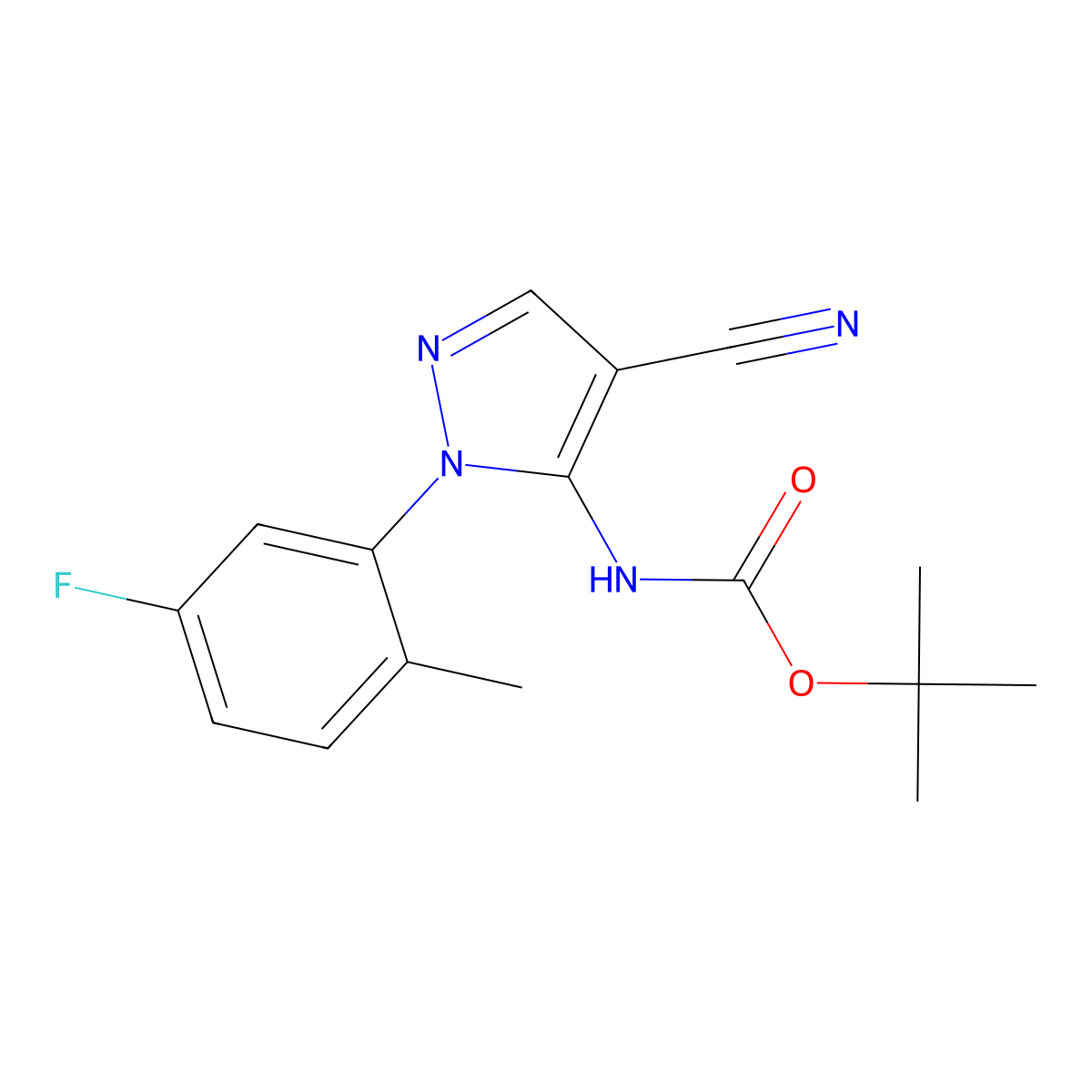 tert-butyl N-[4-cyano-1-(5-fluoro-2-methylphenyl)-1H-pyrazol-5-yl]carbamate molecular structure, CAS 2680665-53-4