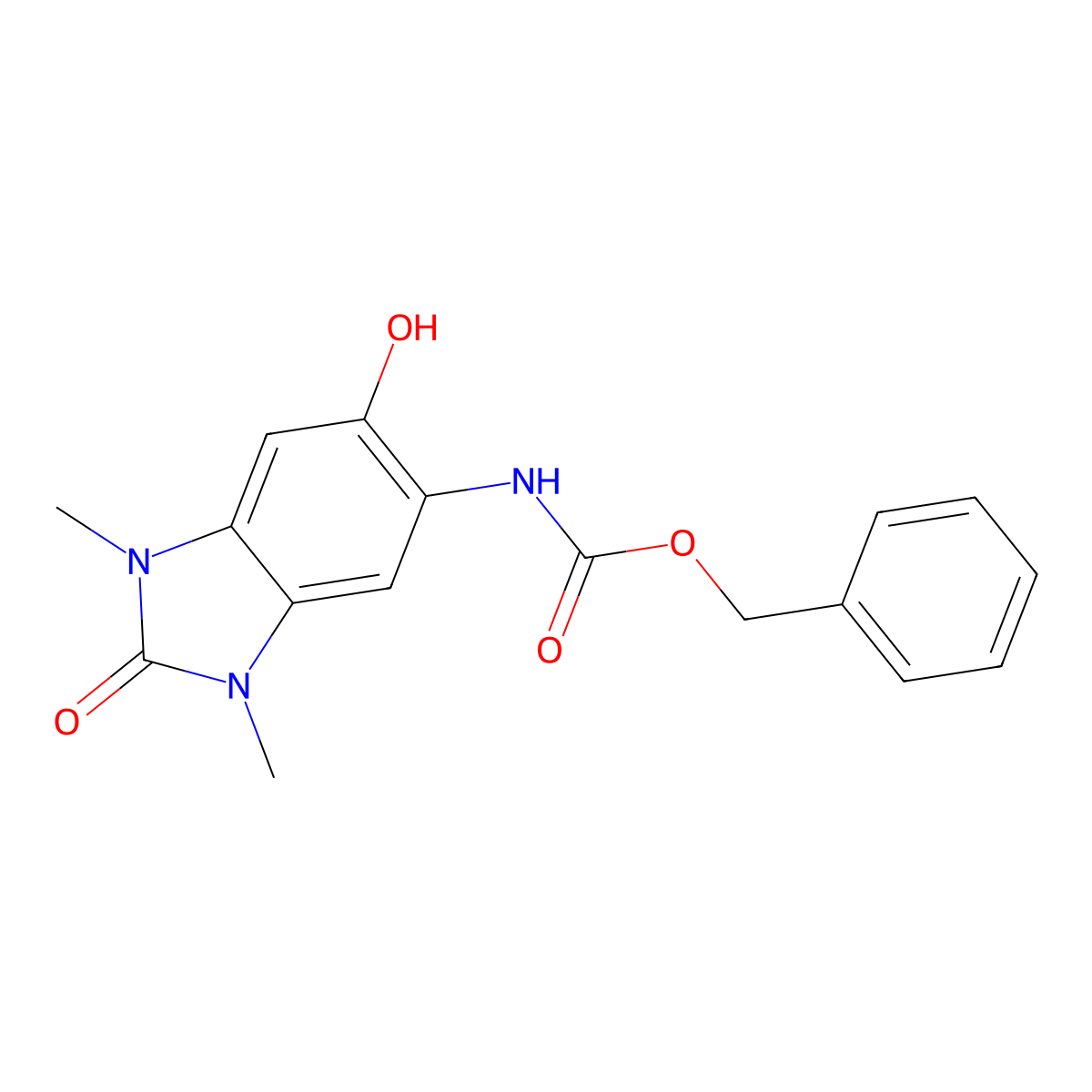 benzyl N-(6-hydroxy-1,3-dimethyl-2-oxo-2,3-dihydro-1H-1,3-benzodiazol-5-yl)carbamate molecular structure, CAS 2680665-55-6