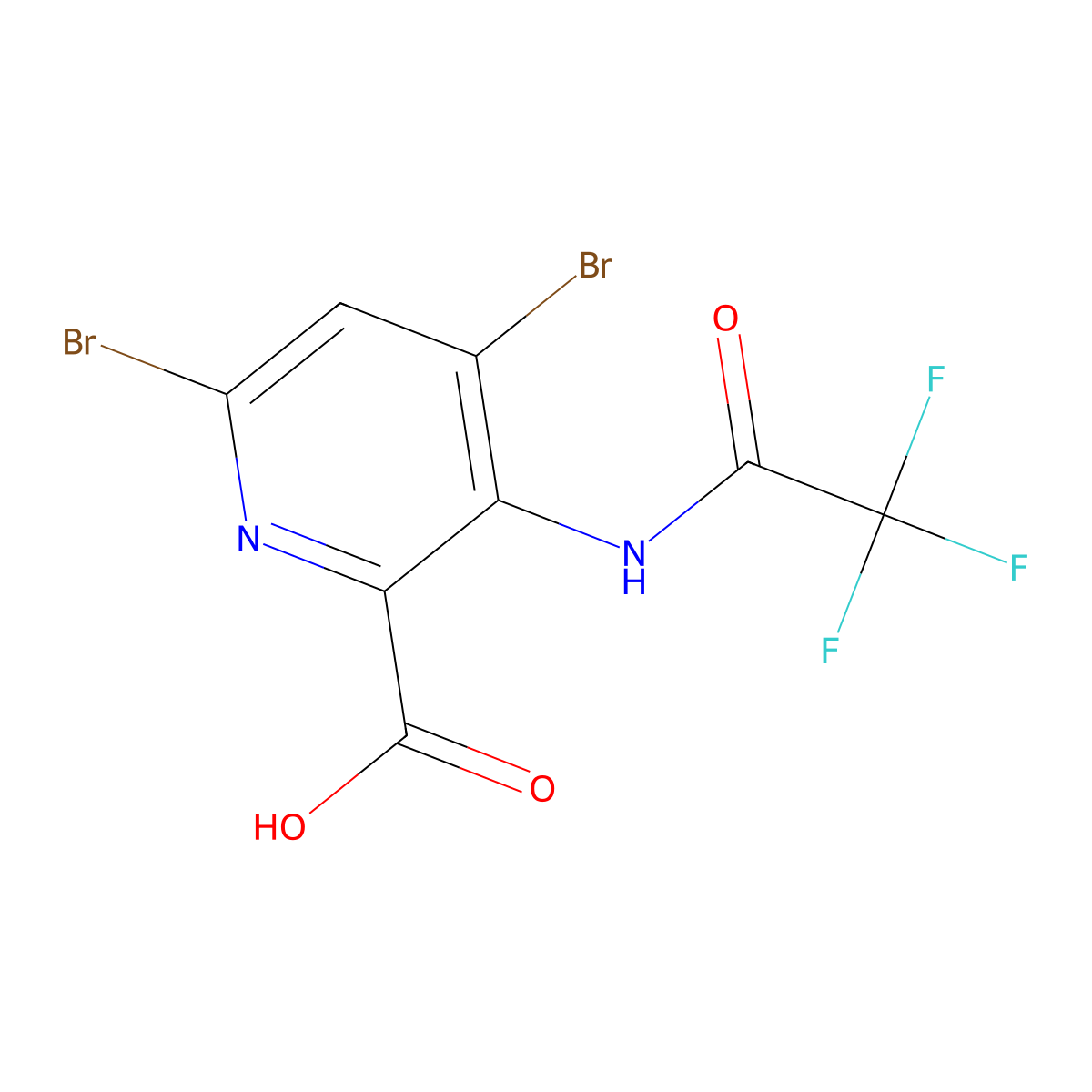 4,6-Dibromo-3-(2,2,2-trifluoroacetamido)pyridine-2-carboxylic acid molecular structure, CAS 2680665-65-8