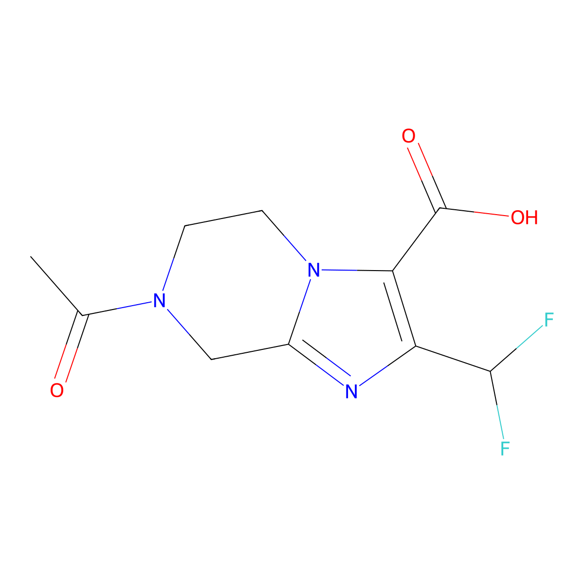 7-acetyl-2-(difluoromethyl)-5H,6H,7H,8H-imidazo[1,2-a]pyrazine-3-carboxylic acid molecular structure, CAS 2680665-72-7
