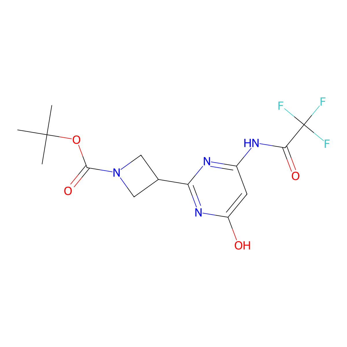 Tert-butyl 3-[4-hydroxy-6-(2,2,2-trifluoroacetamido)pyrimidin-2-yl]azetidine-1-carboxylate molecular structure, CAS 2680665-86-3