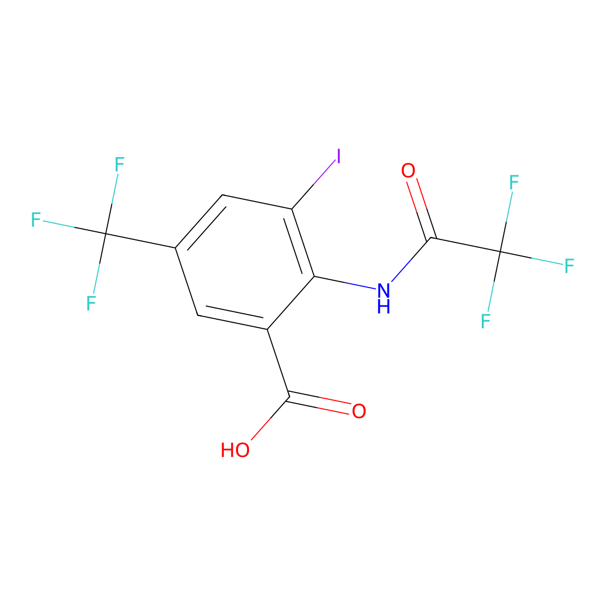 3-Iodo-2-(2,2,2-trifluoroacetamido)-5-(trifluoromethyl)benzoic acid molecular structure, CAS 2680665-87-4