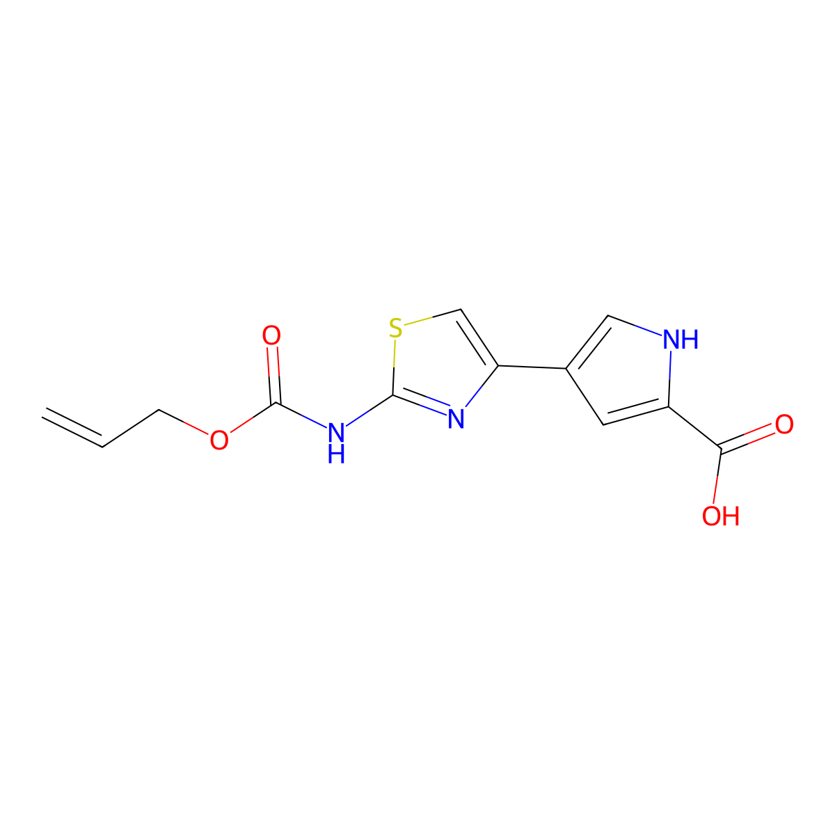 4-(2-{[(prop-2-en-1-yloxy)carbonyl]amino}-1,3-thiazol-4-yl)-1H-pyrrole-2-carboxylic acid molecular structure, CAS 2680665-88-5