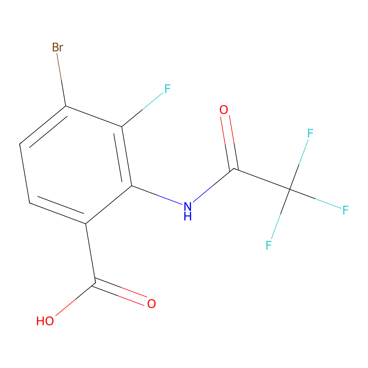 4-Bromo-3-fluoro-2-(2,2,2-trifluoroacetamido)benzoic acid molecular structure, CAS 2680665-95-4