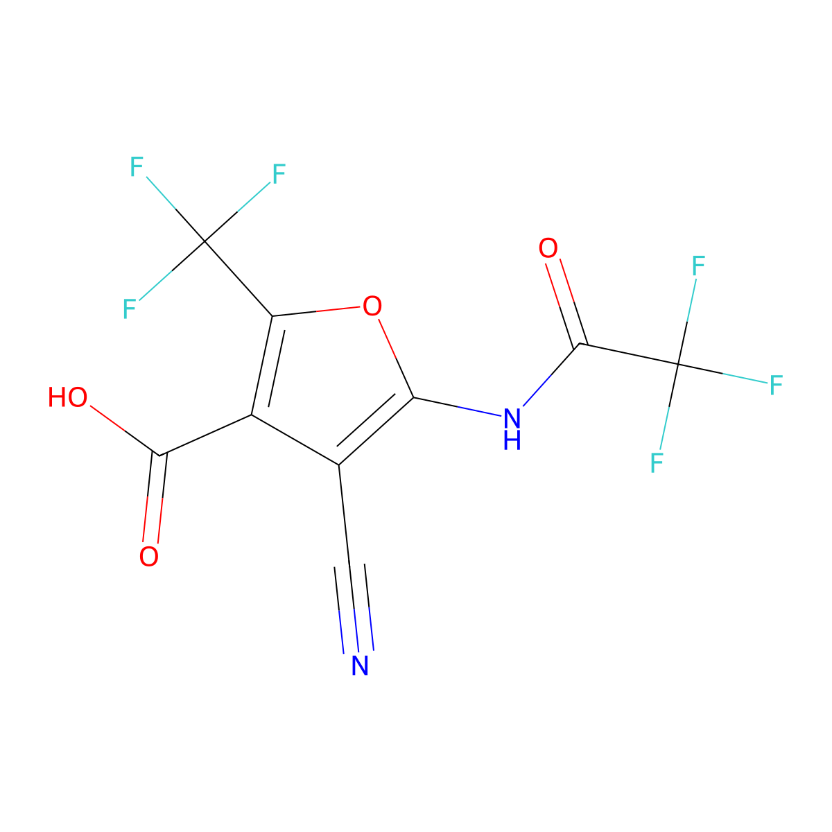 4-Cyano-5-(2,2,2-trifluoroacetamido)-2-(trifluoromethyl)furan-3-carboxylic acid molecular structure, CAS 2680665-99-8