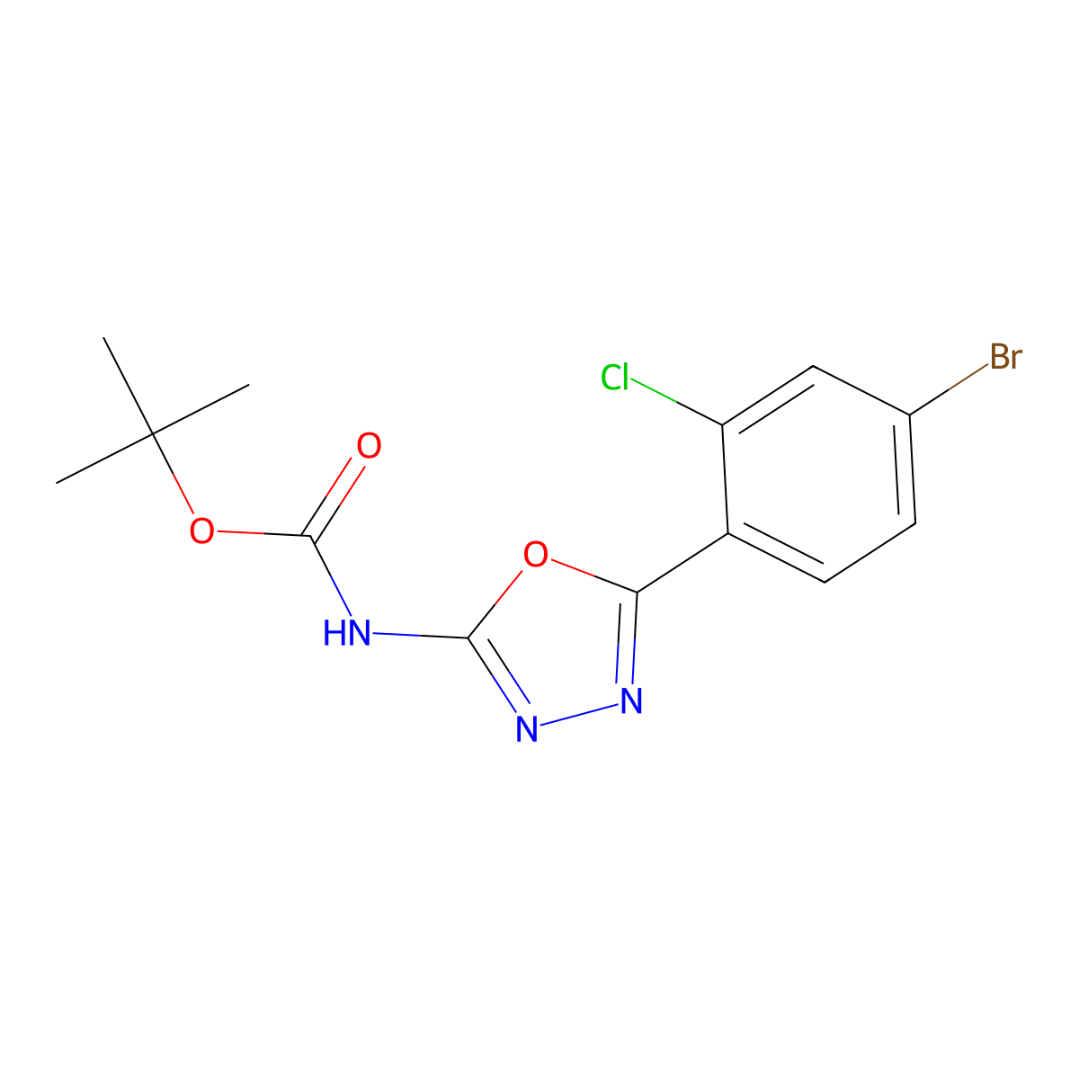 tert-butyl N-[5-(4-bromo-2-chlorophenyl)-1,3,4-oxadiazol-2-yl]carbamate molecular structure, CAS 2680666-02-6