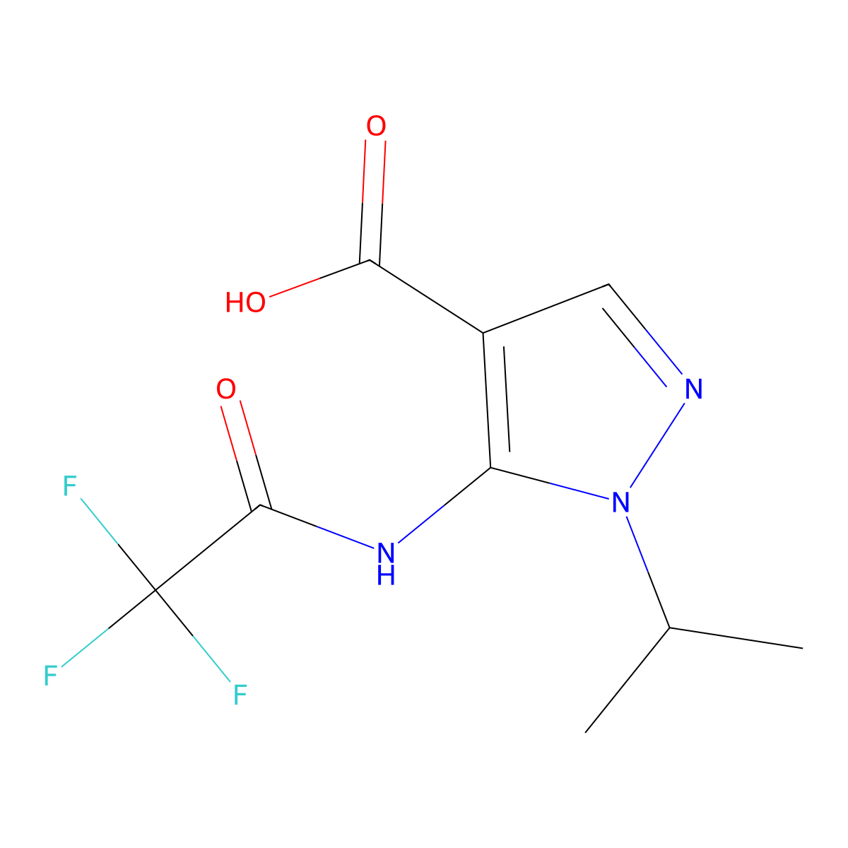 1-(propan-2-yl)-5-(2,2,2-trifluoroacetamido)-1H-pyrazole-4-carboxylic acid molecular structure, CAS 2680666-08-2