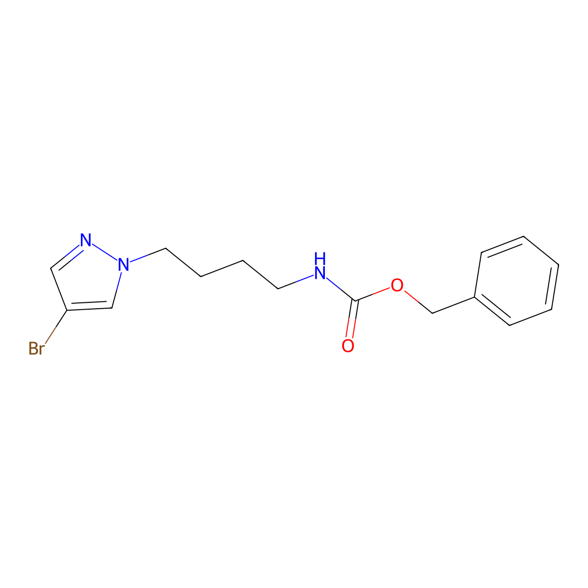 benzyl N-[4-(4-bromo-1H-pyrazol-1-yl)butyl]carbamate molecular structure, CAS 2680666-14-0
