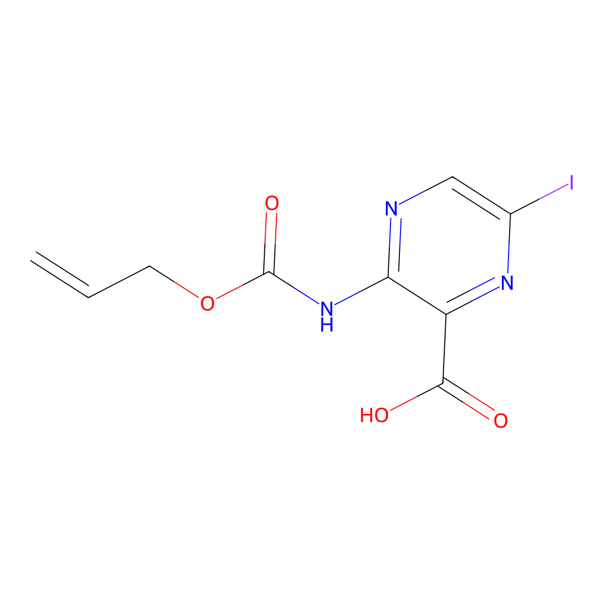 6-Iodo-3-{[(prop-2-en-1-yloxy)carbonyl]amino}pyrazine-2-carboxylic acid molecular structure, CAS 2680666-17-3