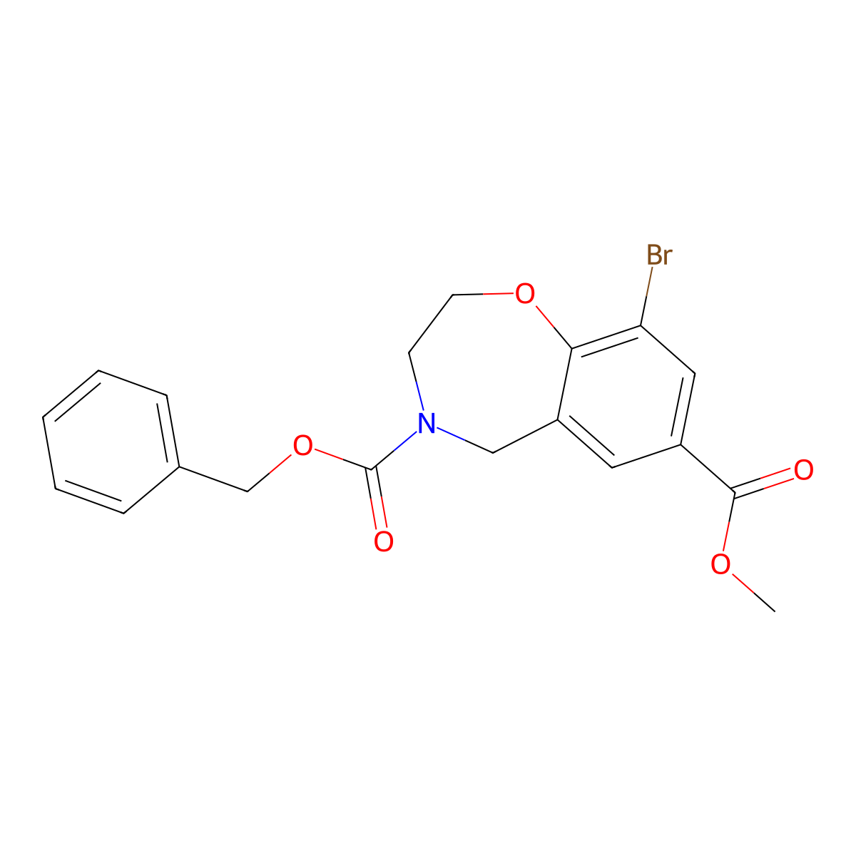 4-Benzyl 7-methyl 9-bromo-2,3,4,5-tetrahydro-1,4-benzoxazepine-4,7-dicarboxylate molecular structure, CAS 2680666-20-8