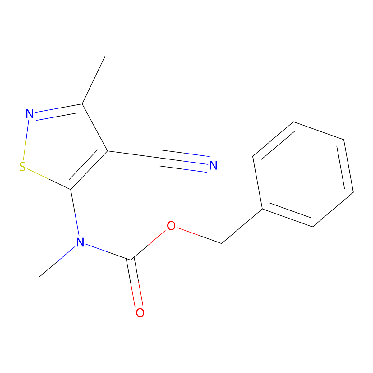 benzyl N-(4-cyano-3-methyl-1,2-thiazol-5-yl)-N-methylcarbamate molecular structure, CAS 2680666-23-1
