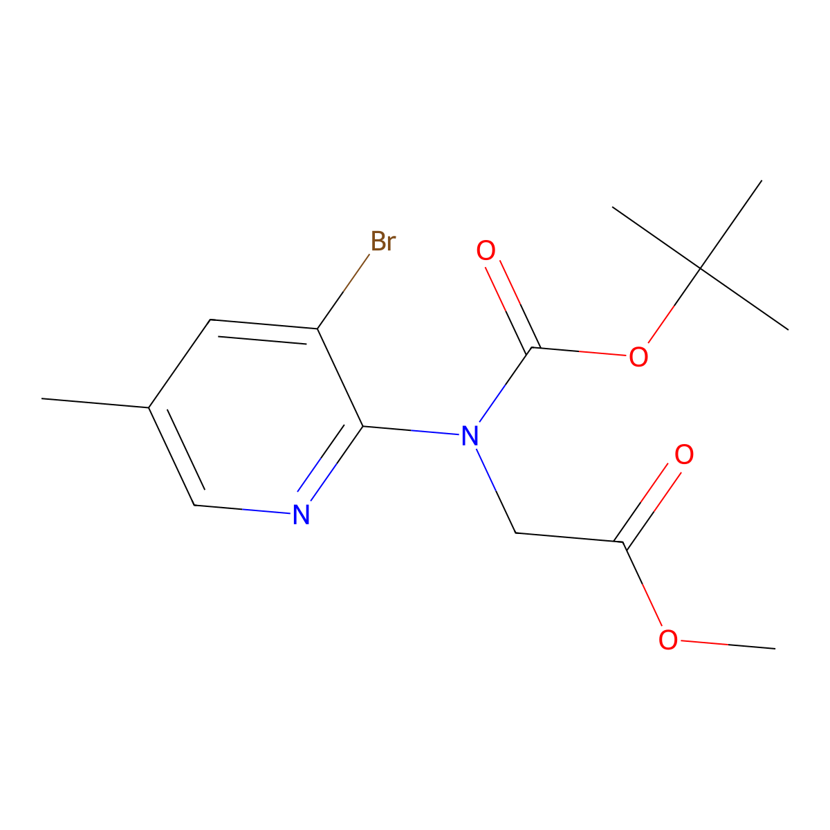 Methyl 2-[(3-bromo-5-methylpyridin-2-yl)[(tert-butoxy)carbonyl]amino]acetate molecular structure, CAS 2680666-28-6