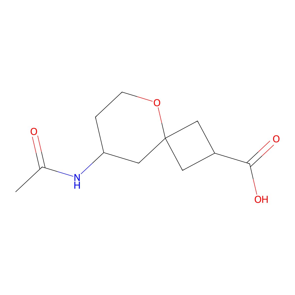 8-Acetamido-5-oxaspiro[3.5]nonane-2-carboxylic acid molecular structure, CAS 2680666-37-7