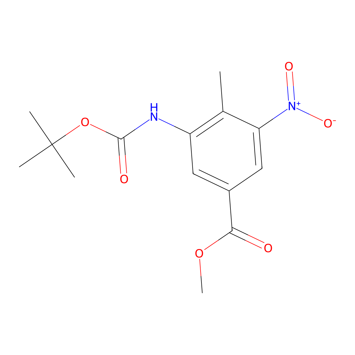 Methyl 3-{[(tert-butoxy)carbonyl]amino}-4-methyl-5-nitrobenzoate molecular structure, CAS 2680666-44-6
