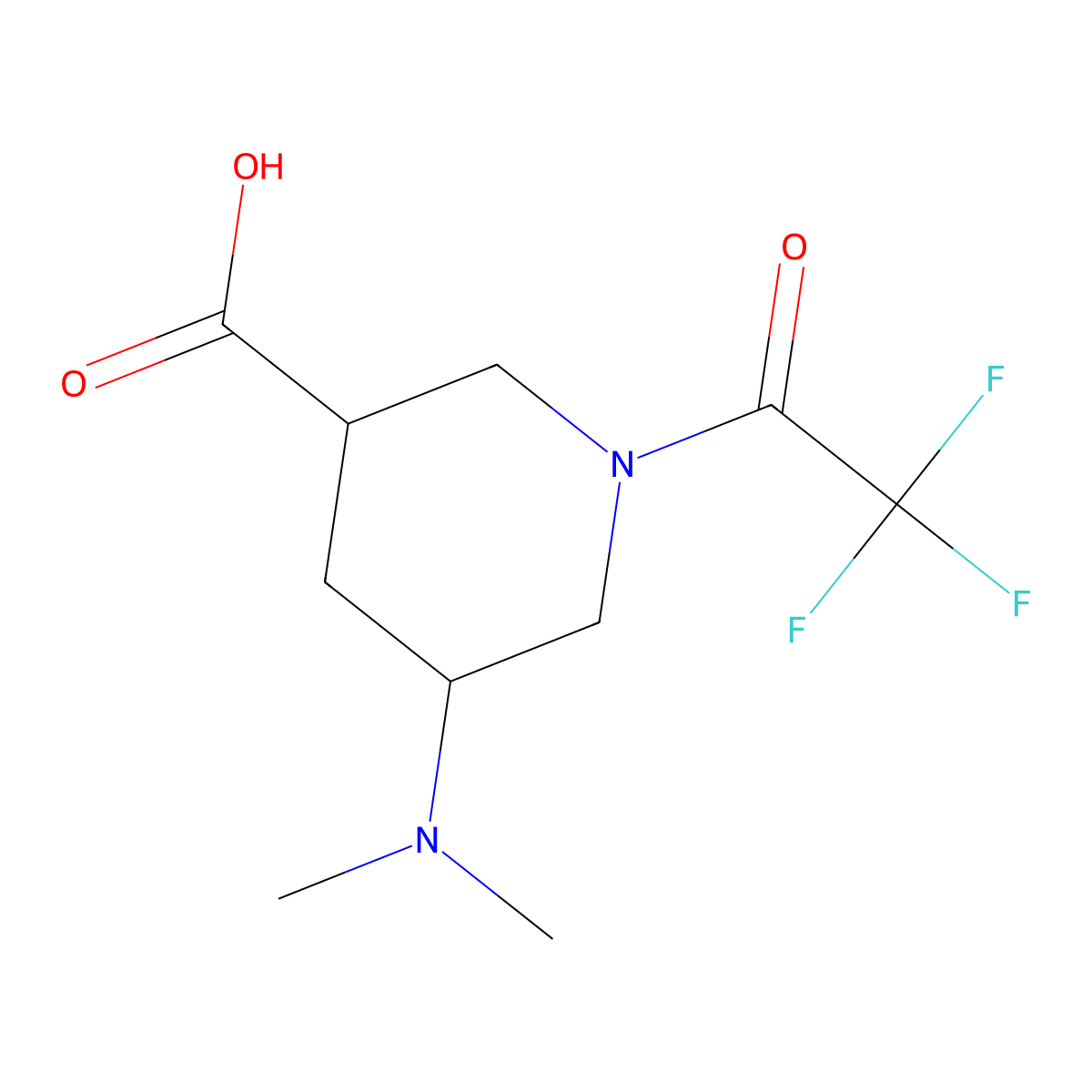 5-(Dimethylamino)-1-(2,2,2-trifluoroacetyl)piperidine-3-carboxylic acid molecular structure, CAS 2680666-49-1