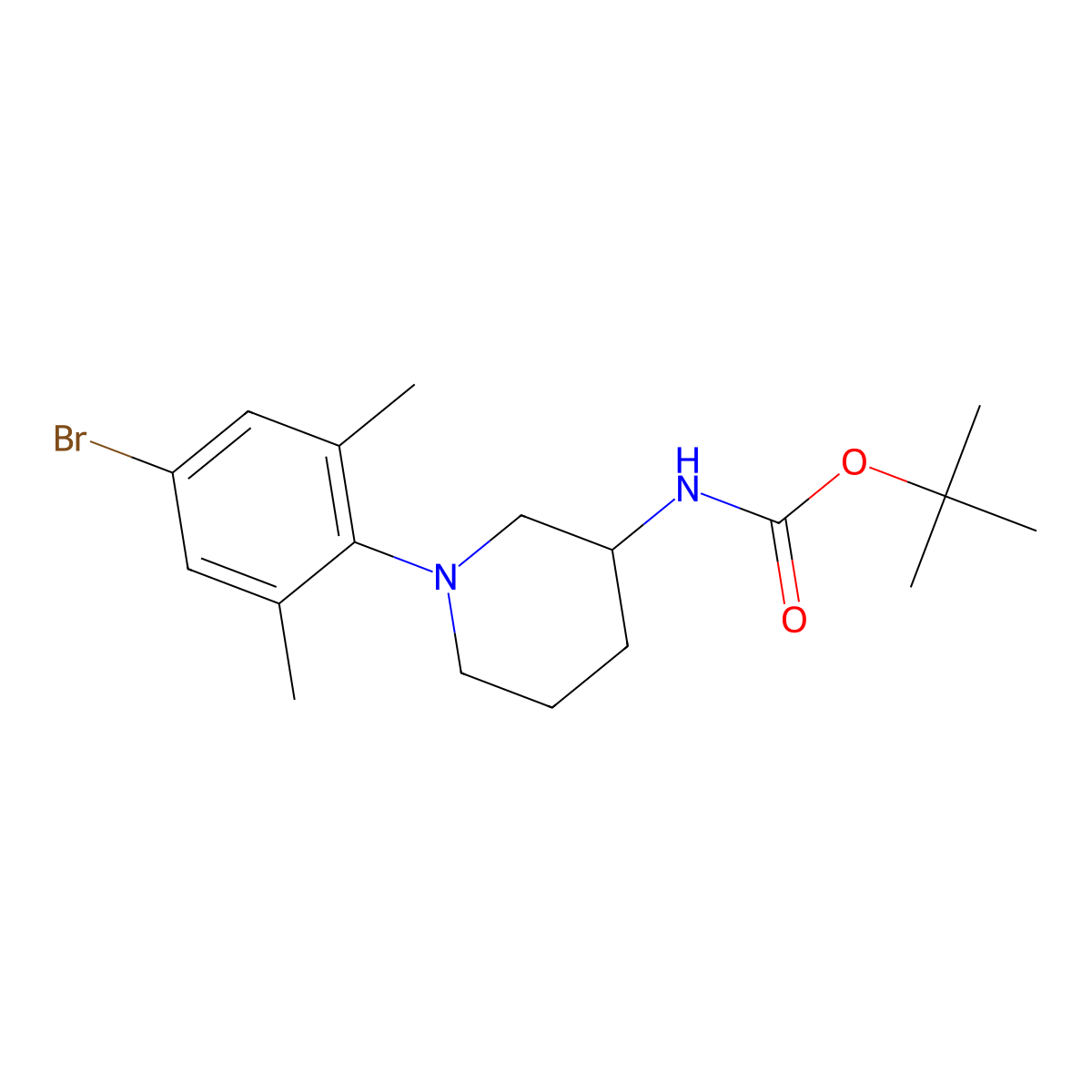 tert-butyl N-[1-(4-bromo-2,6-dimethylphenyl)piperidin-3-yl]carbamate molecular structure, CAS 2680666-51-5
