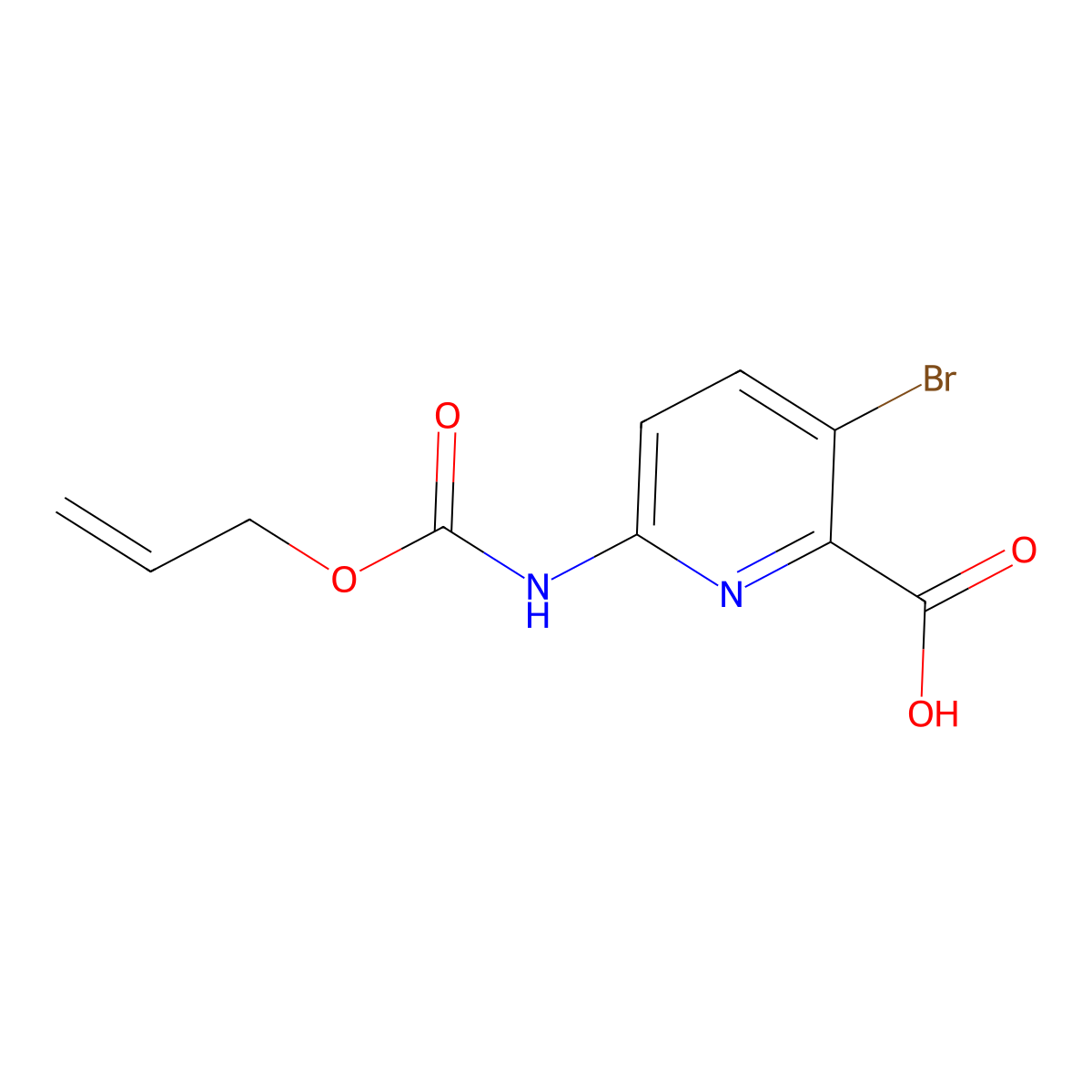 3-Bromo-6-{[(prop-2-en-1-yloxy)carbonyl]amino}pyridine-2-carboxylic acid molecular structure, CAS 2680666-55-9