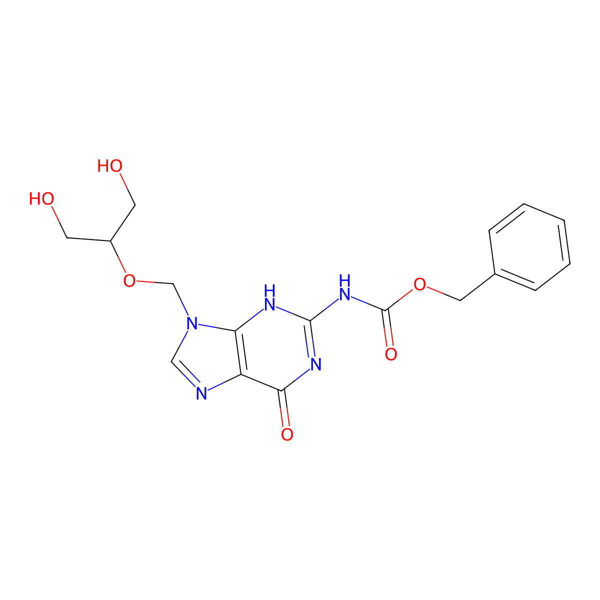 benzyl N-(9-{[(1,3-dihydroxypropan-2-yl)oxy]methyl}-6-oxo-6,9-dihydro-3H-purin-2-yl)carbamate molecular structure, CAS 2680666-57-1