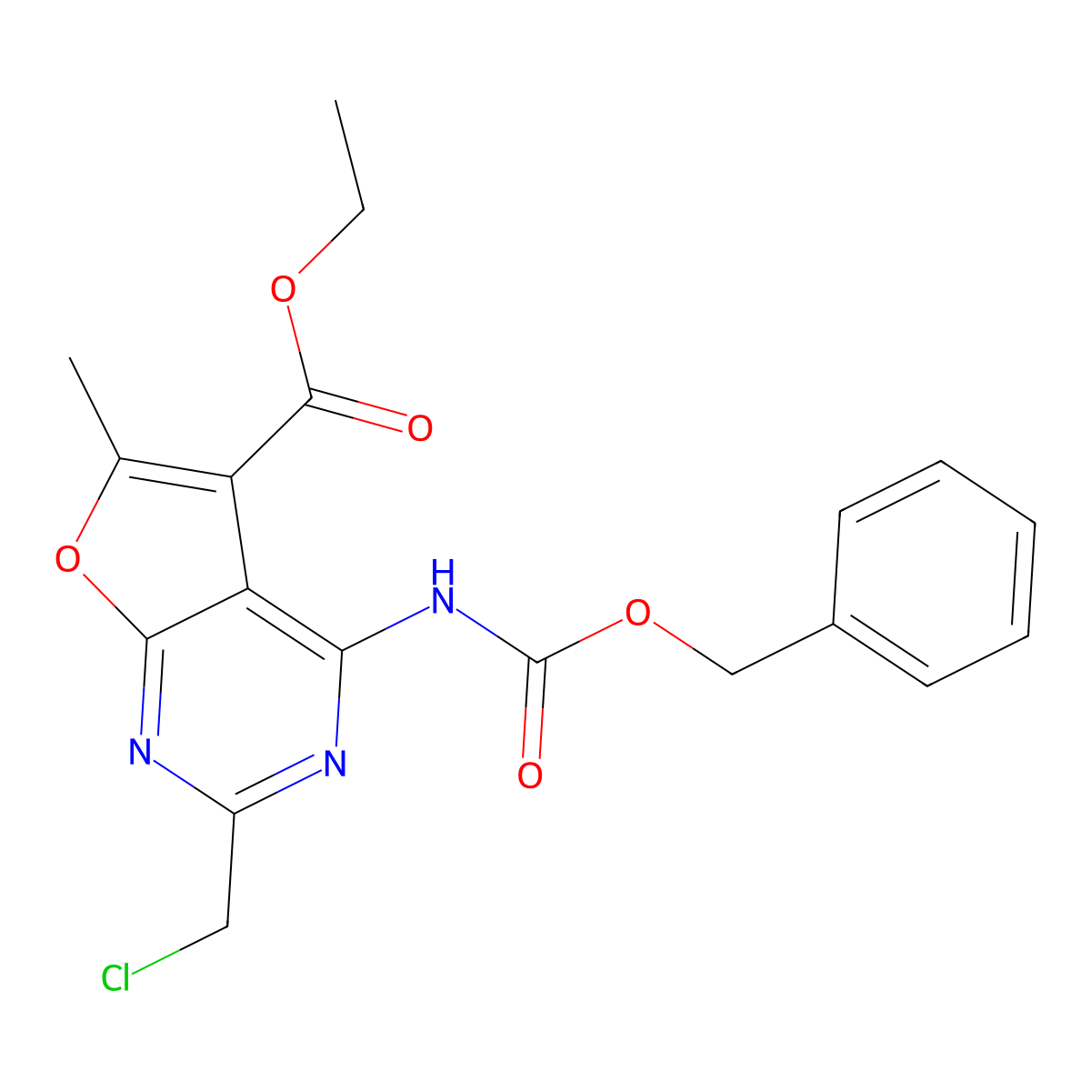 Ethyl 4-{[(benzyloxy)carbonyl]amino}-2-(chloromethyl)-6-methylfuro[2,3-d]pyrimidine-5-carboxylate molecular structure, CAS 2680666-70-8